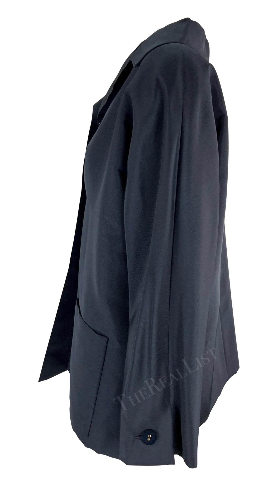 2000 Pierre Balmain Haute Couture by Oscar de la Renta Navy Car Coat - RealList