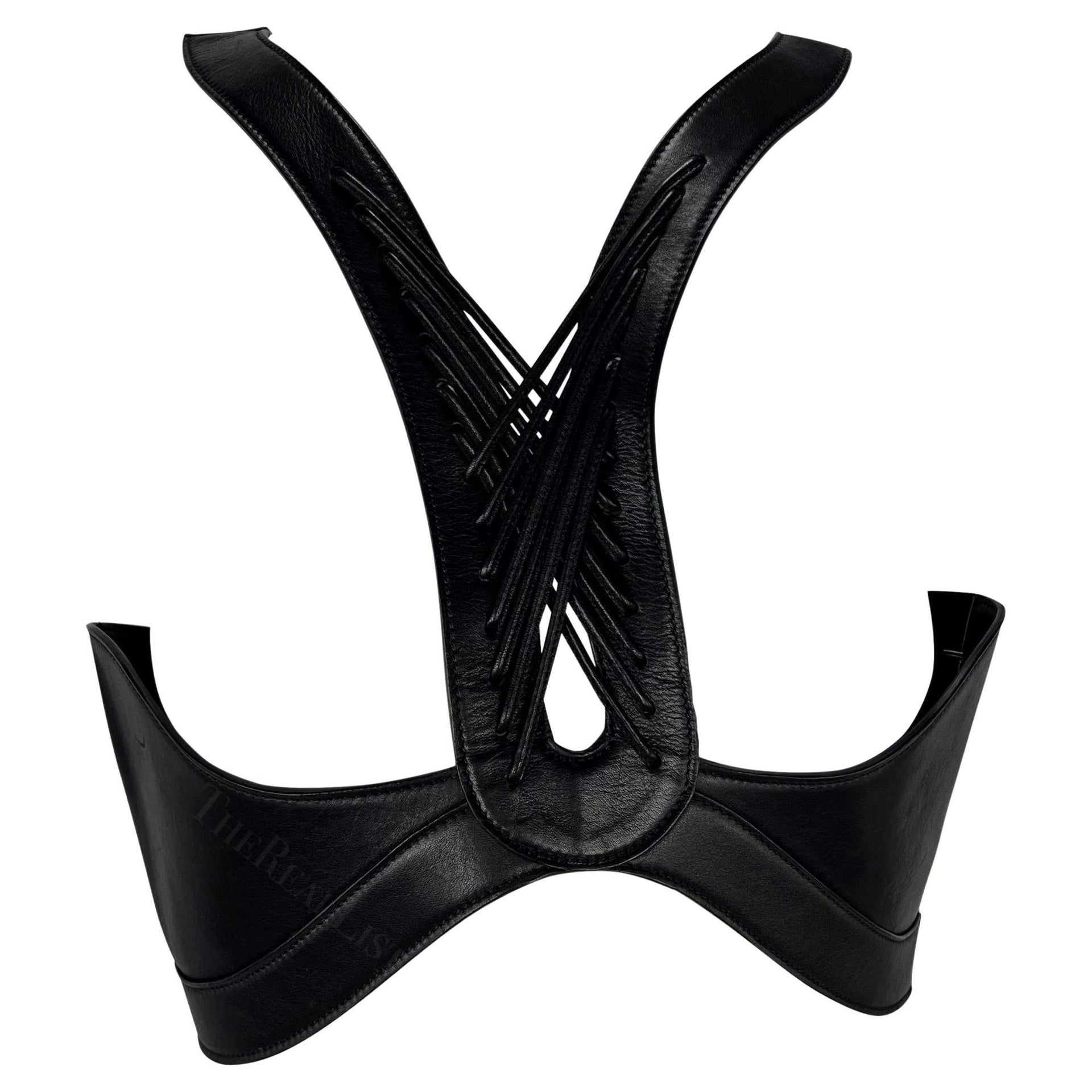 2000s Alexander McQueen Black Leather Woven Leather Corset Top - RealList