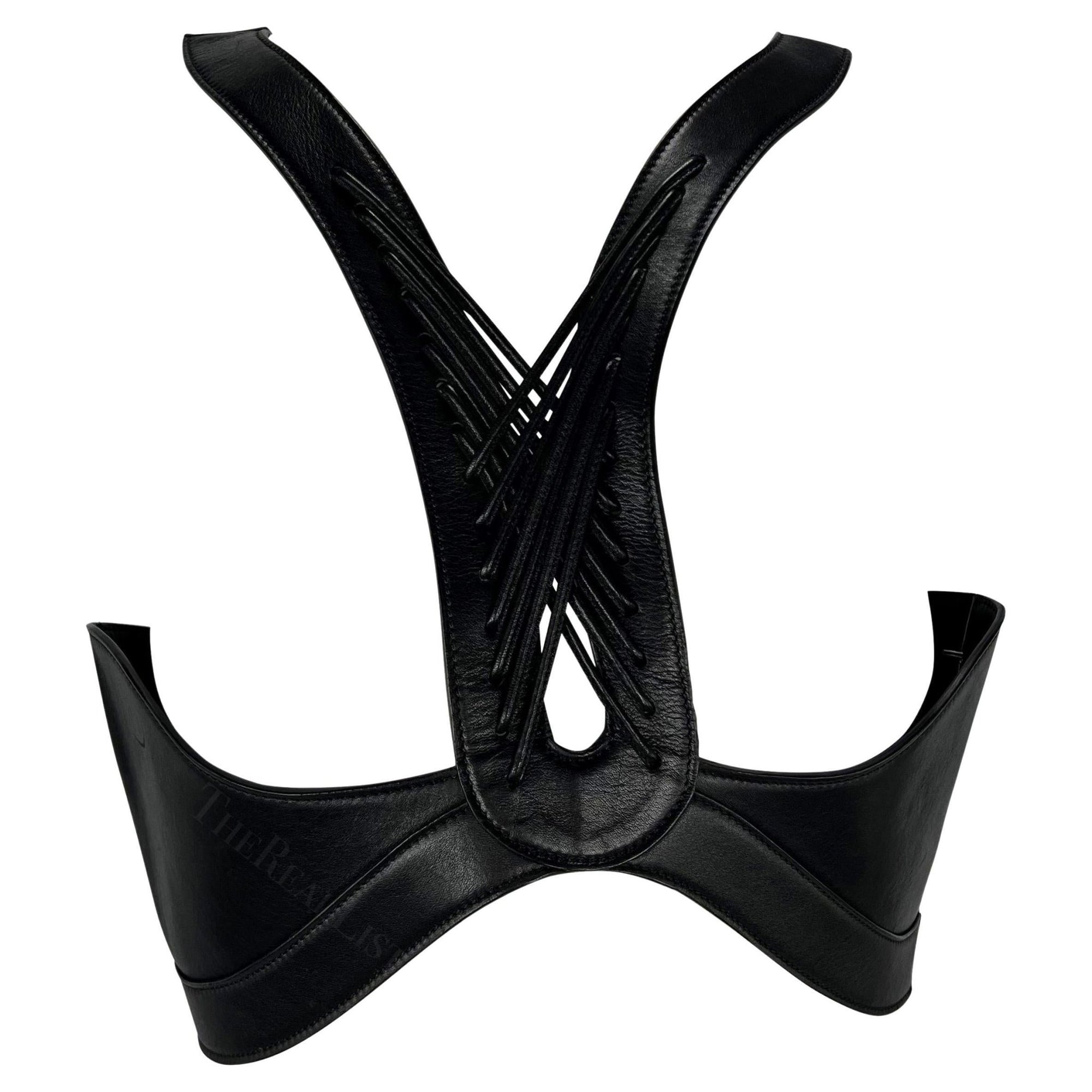 2000s Alexander McQueen Black Leather Woven Leather Corset Top - RealList