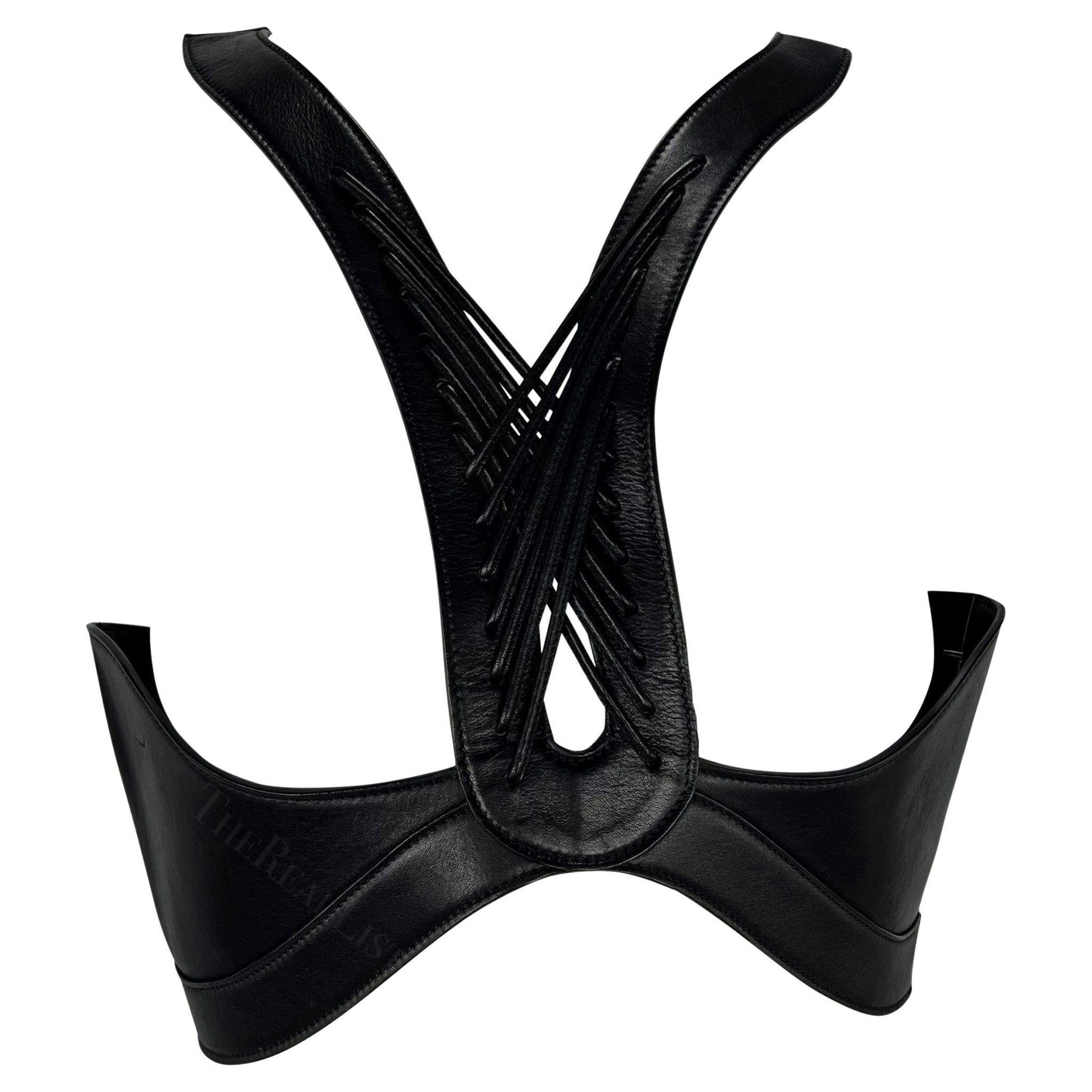 2000s Alexander McQueen Black Leather Woven Leather Corset Top - RealList