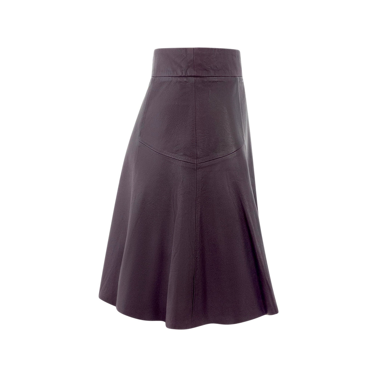 2000s Calvin Klein Collection Merlot Leather Panel Flare Mini Skirt - RealList