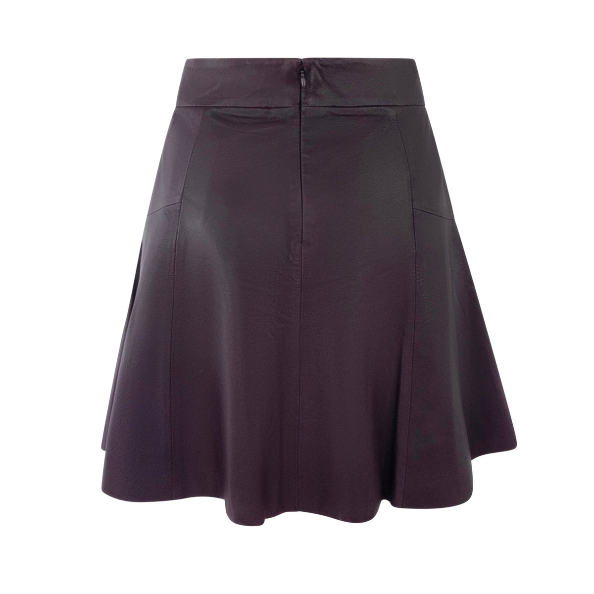 2000s Calvin Klein Collection Merlot Leather Panel Flare Mini Skirt - RealList