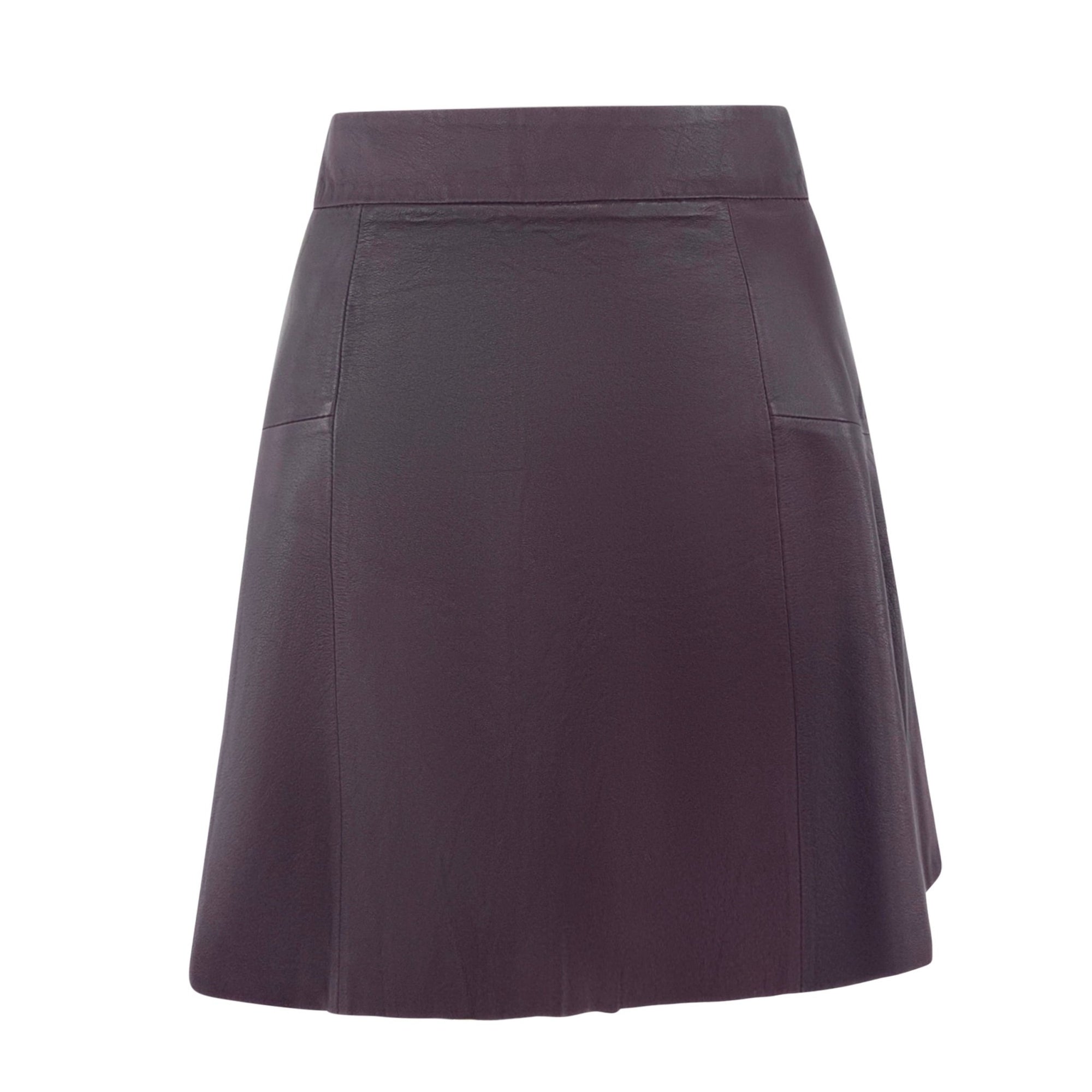 2000s Calvin Klein Collection Merlot Leather Panel Flare Mini Skirt - RealList