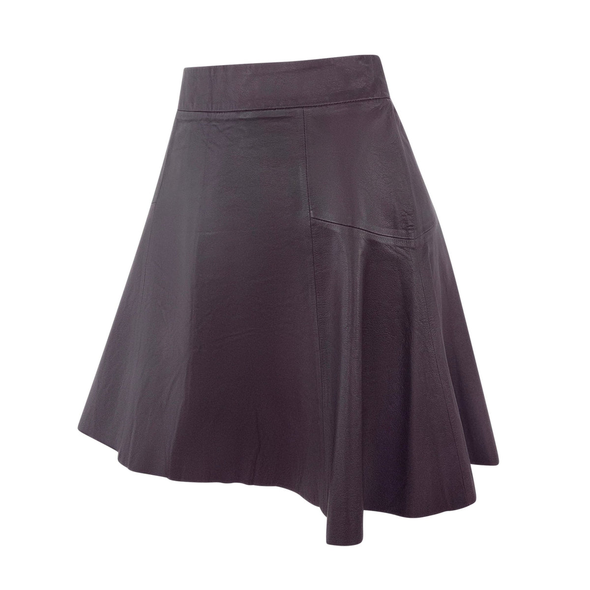 2000s Calvin Klein Collection Merlot Leather Panel Flare Mini Skirt - RealList