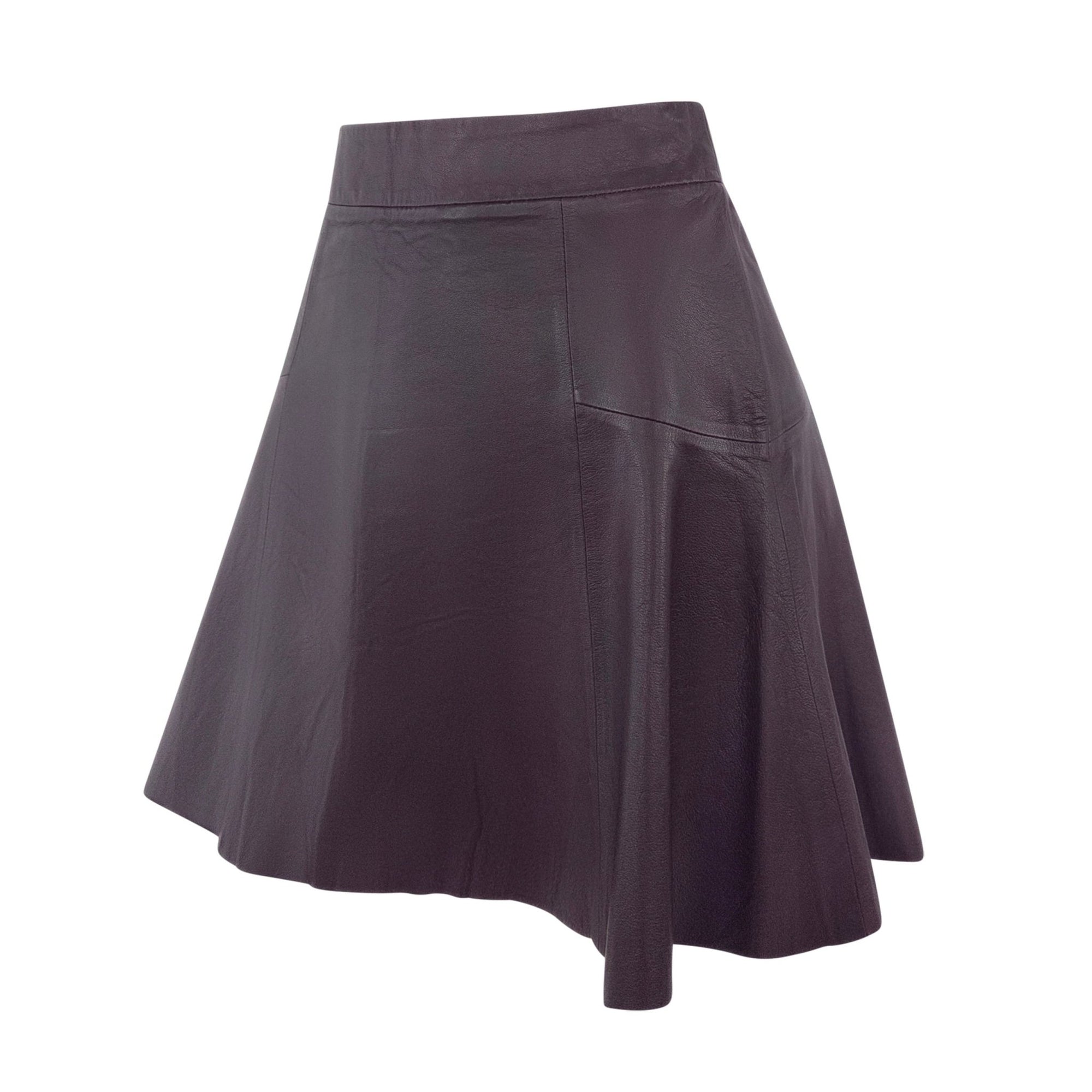 2000s Calvin Klein Collection Merlot Leather Panel Flare Mini Skirt - RealList