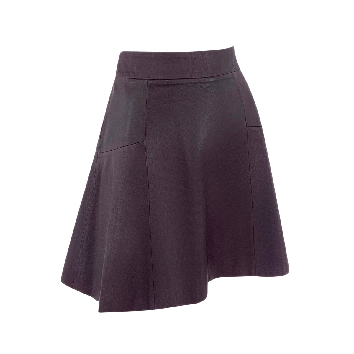 2000s Calvin Klein Collection Merlot Leather Panel Flare Mini Skirt - RealList