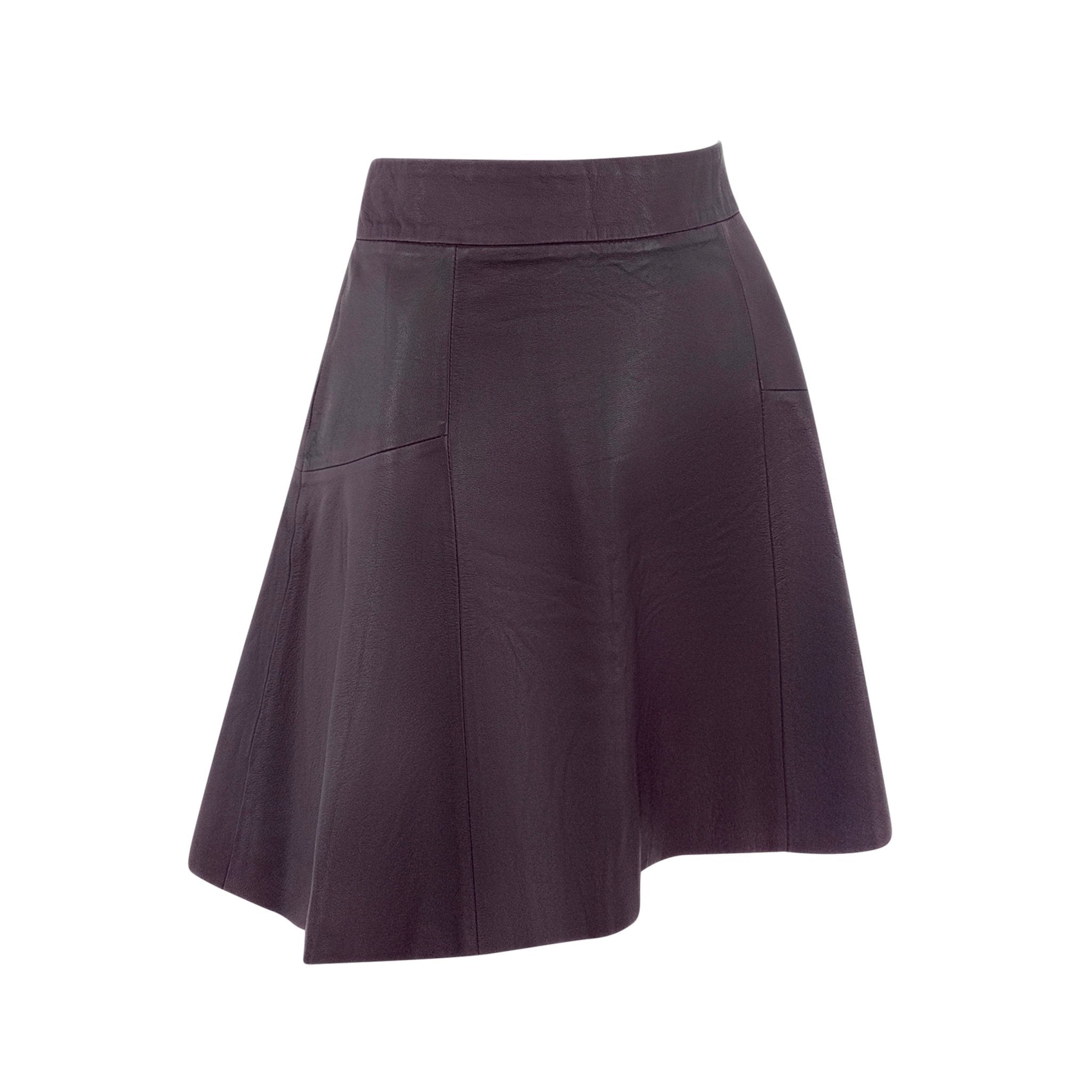 2000s Calvin Klein Collection Merlot Leather Panel Flare Mini Skirt - RealList