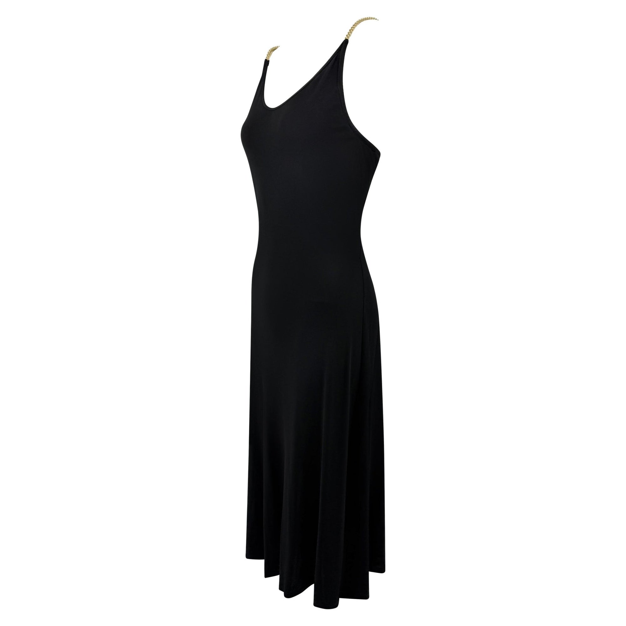 2000s Celine by Michael Kors Black Bodycon Logo Ring Gold Strap Backless Dress - RealList