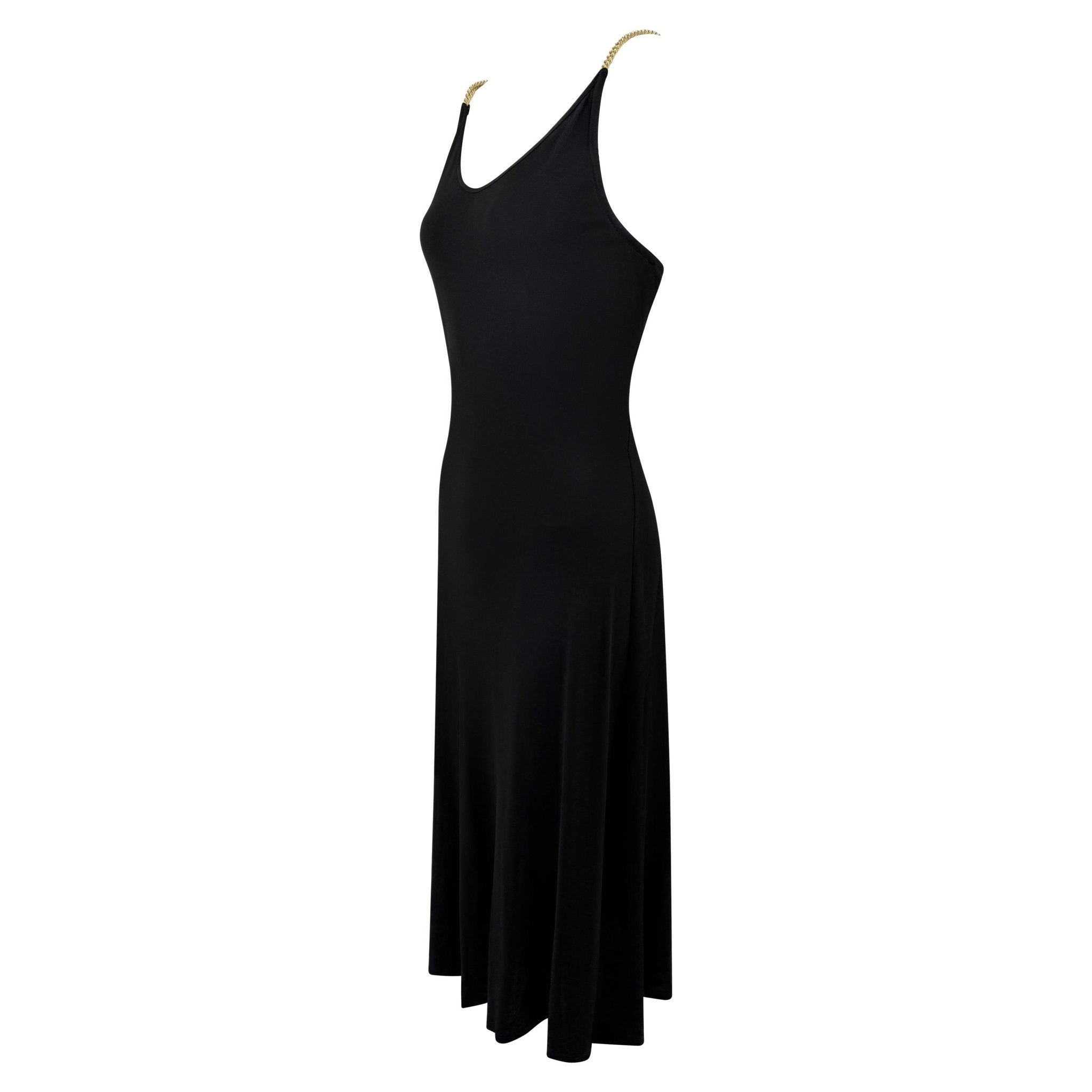 2000s Celine by Michael Kors Black Bodycon Logo Ring Gold Strap Backless Dress - RealList