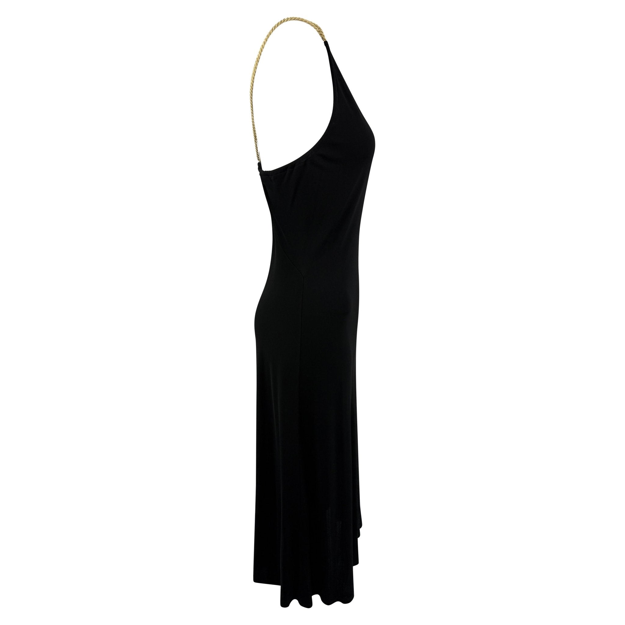2000s Celine by Michael Kors Black Bodycon Logo Ring Gold Strap Backless Dress - RealList