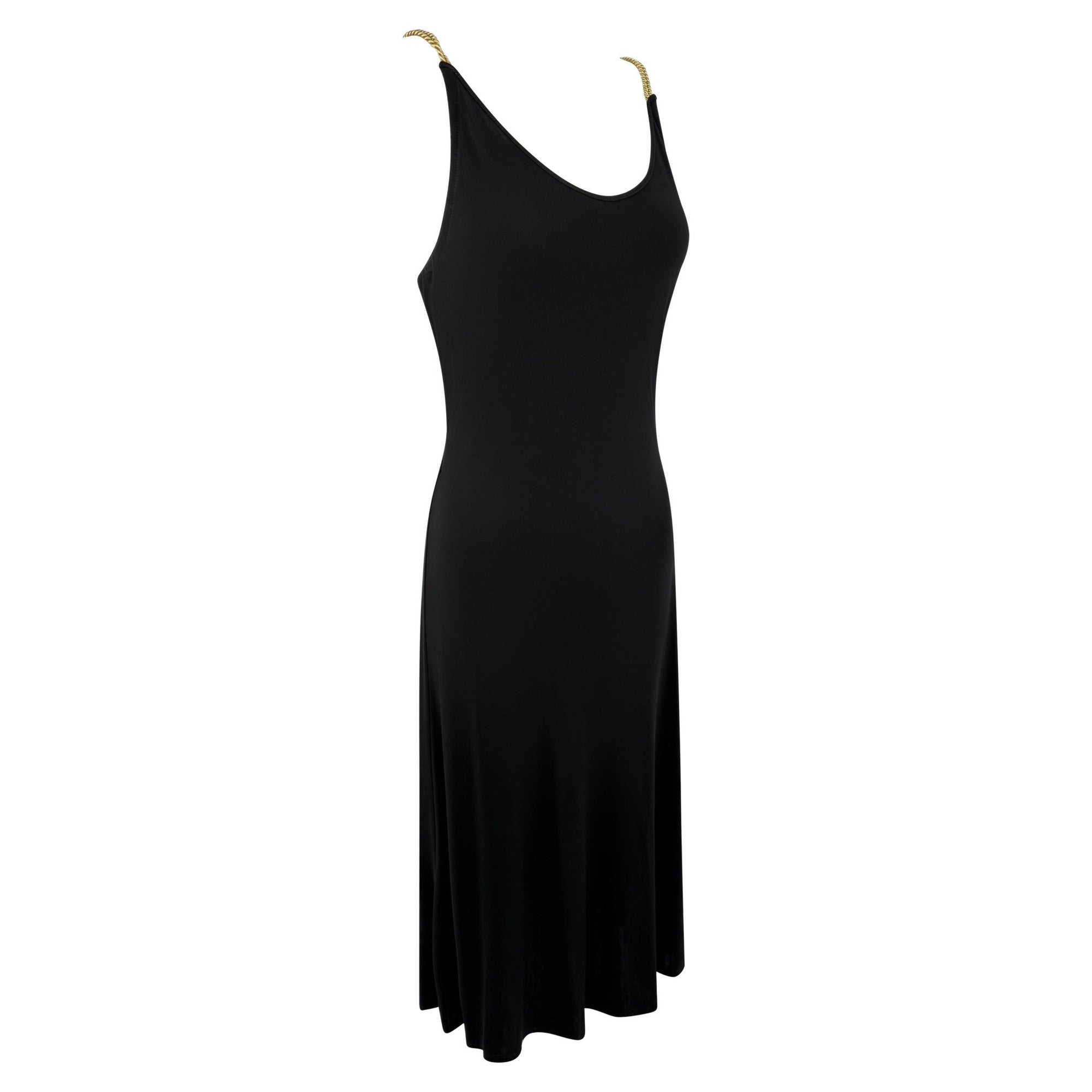 2000s Celine by Michael Kors Black Bodycon Logo Ring Gold Strap Backless Dress - RealList