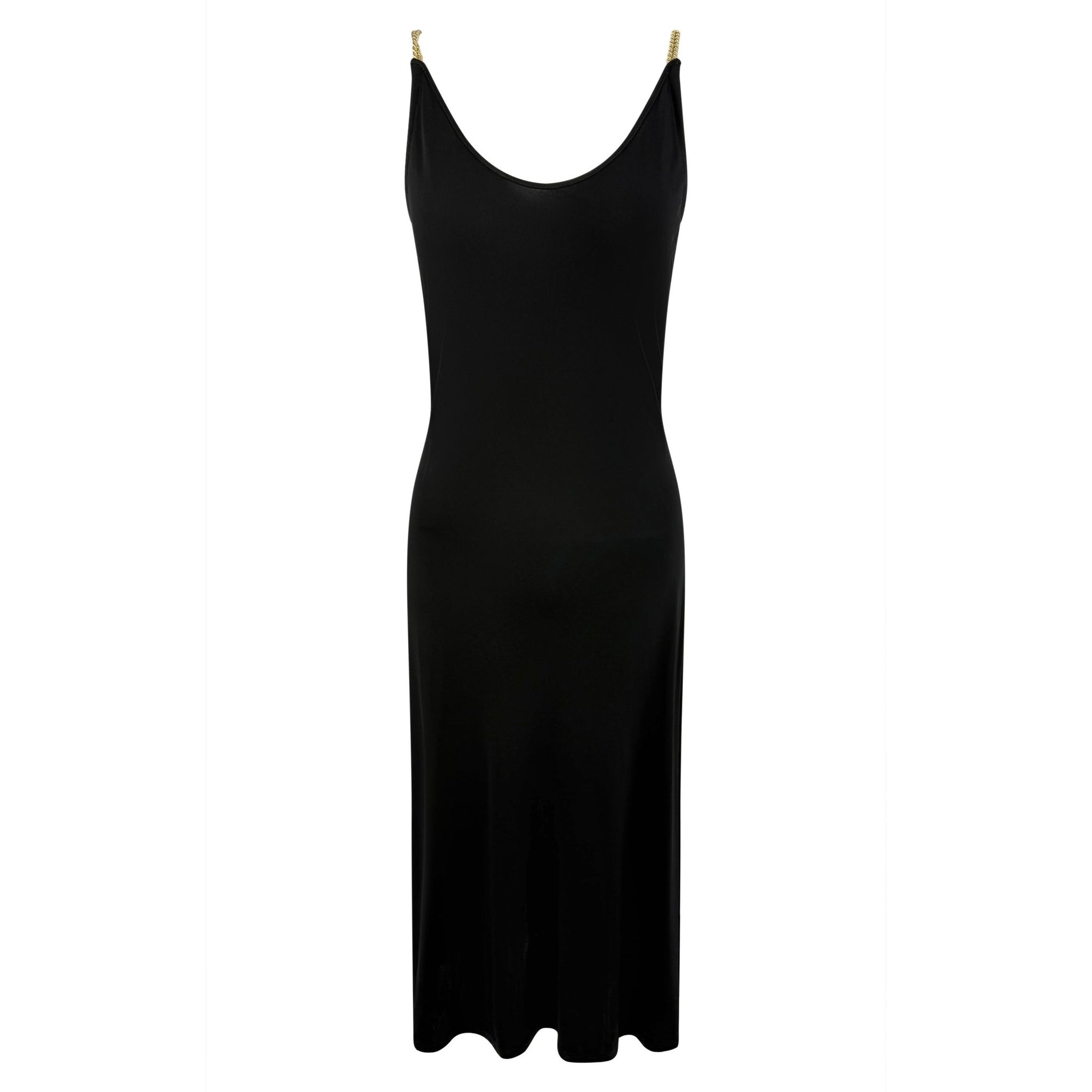 2000s Celine by Michael Kors Black Bodycon Logo Ring Gold Strap Backless Dress - RealList