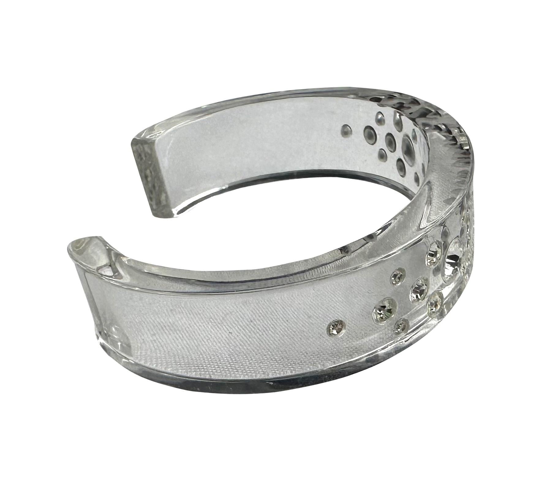 2000s Christian Dior by John Galliano Clear Acrylic Rhinestone Logo Cuff Ring - RealList