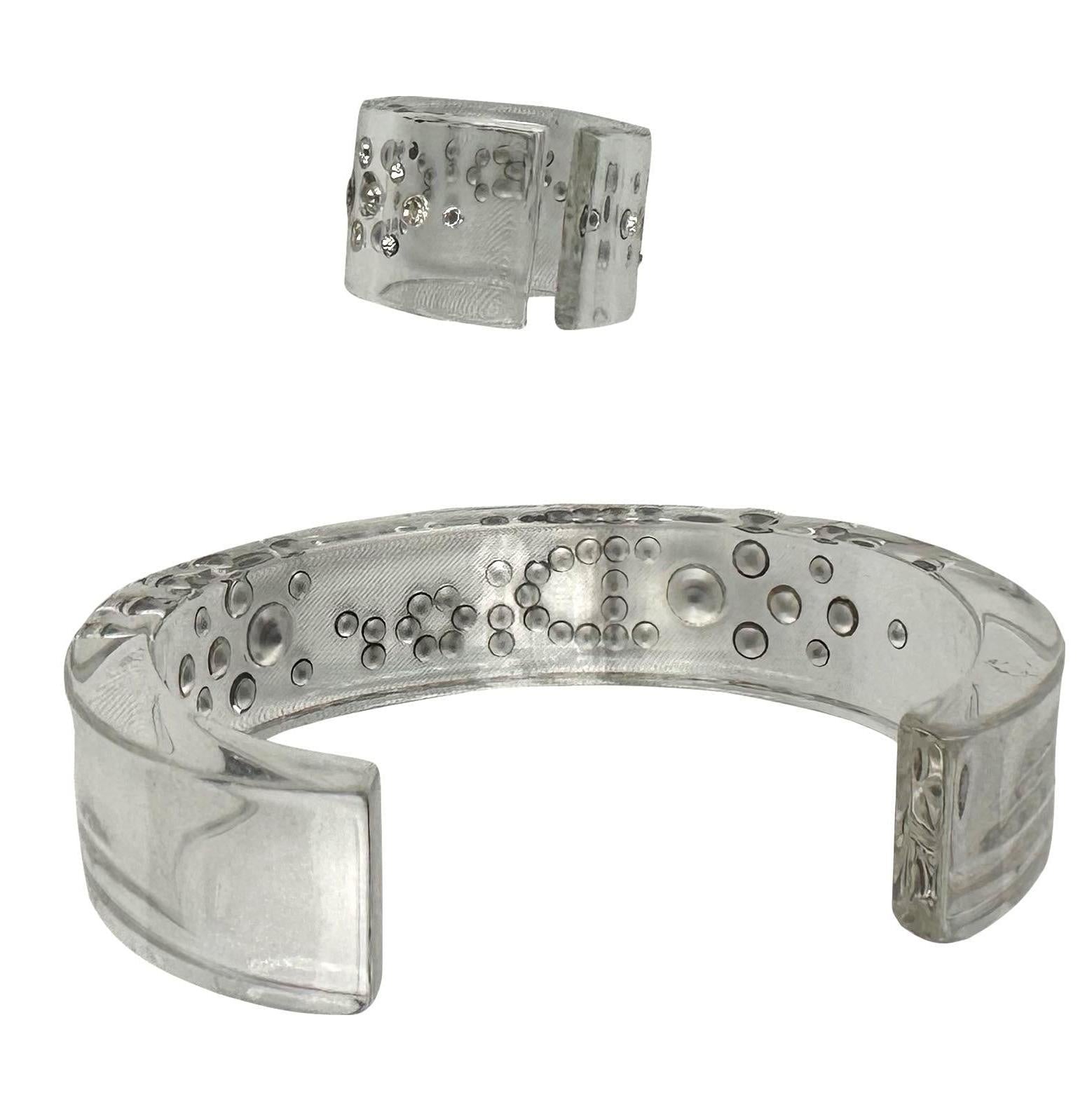 2000s Christian Dior by John Galliano Clear Acrylic Rhinestone Logo Cuff Ring - RealList