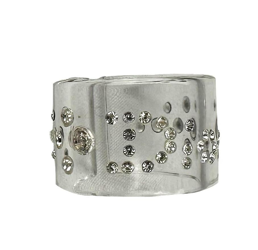 2000s Christian Dior by John Galliano Clear Acrylic Rhinestone Logo Cuff Ring - RealList