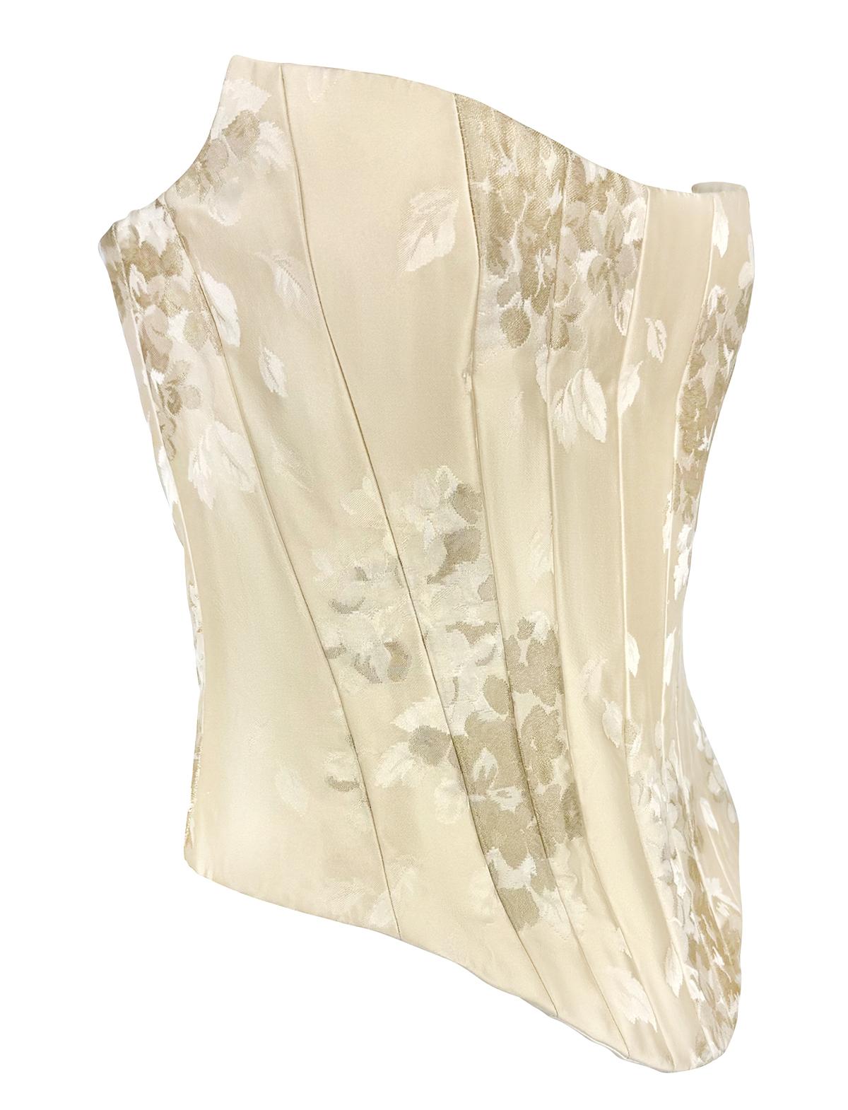2000s Christian Lacroix Bridal Off - White Floral Satin Strapless Corset Top - RealList