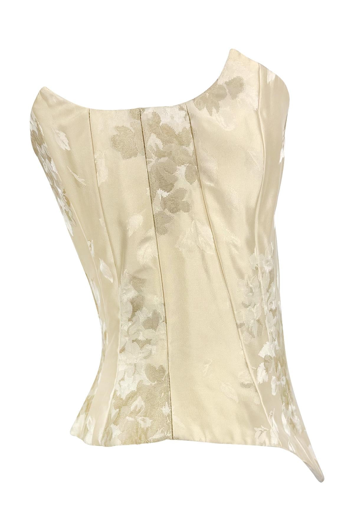 2000s Christian Lacroix Bridal Off - White Floral Satin Strapless Corset Top - RealList