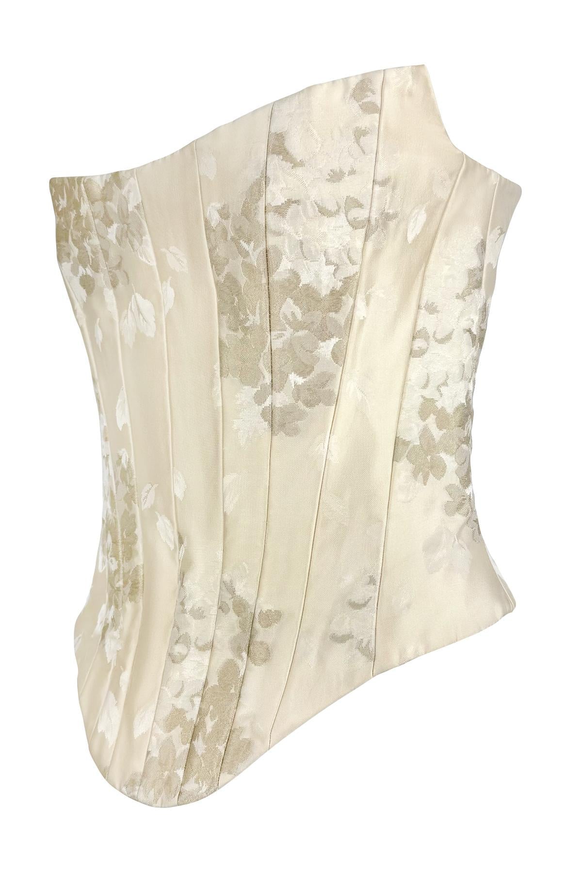 2000s Christian Lacroix Bridal Off - White Floral Satin Strapless Corset Top - RealList
