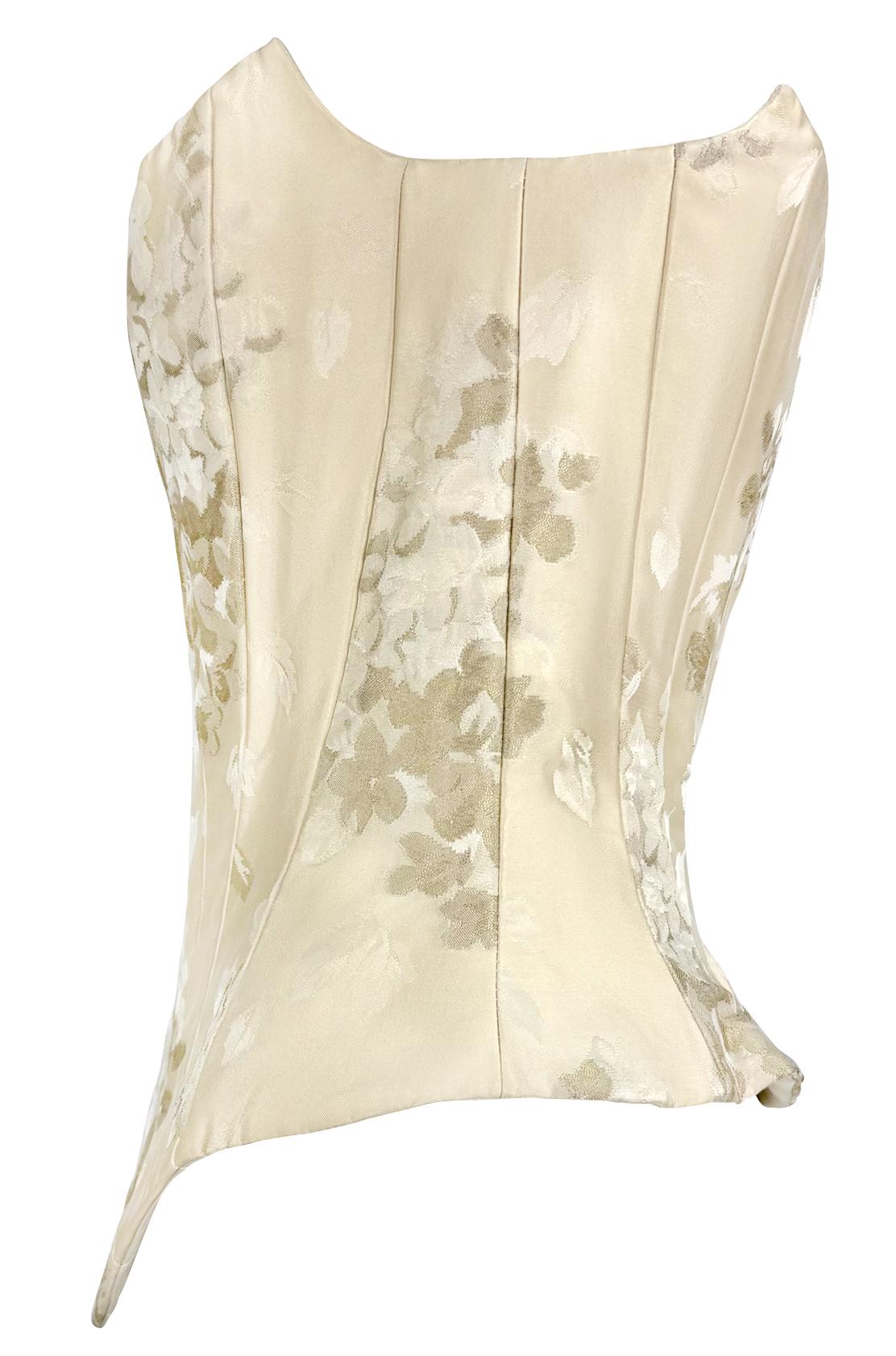 2000s Christian Lacroix Bridal Off - White Floral Satin Strapless Corset Top - RealList