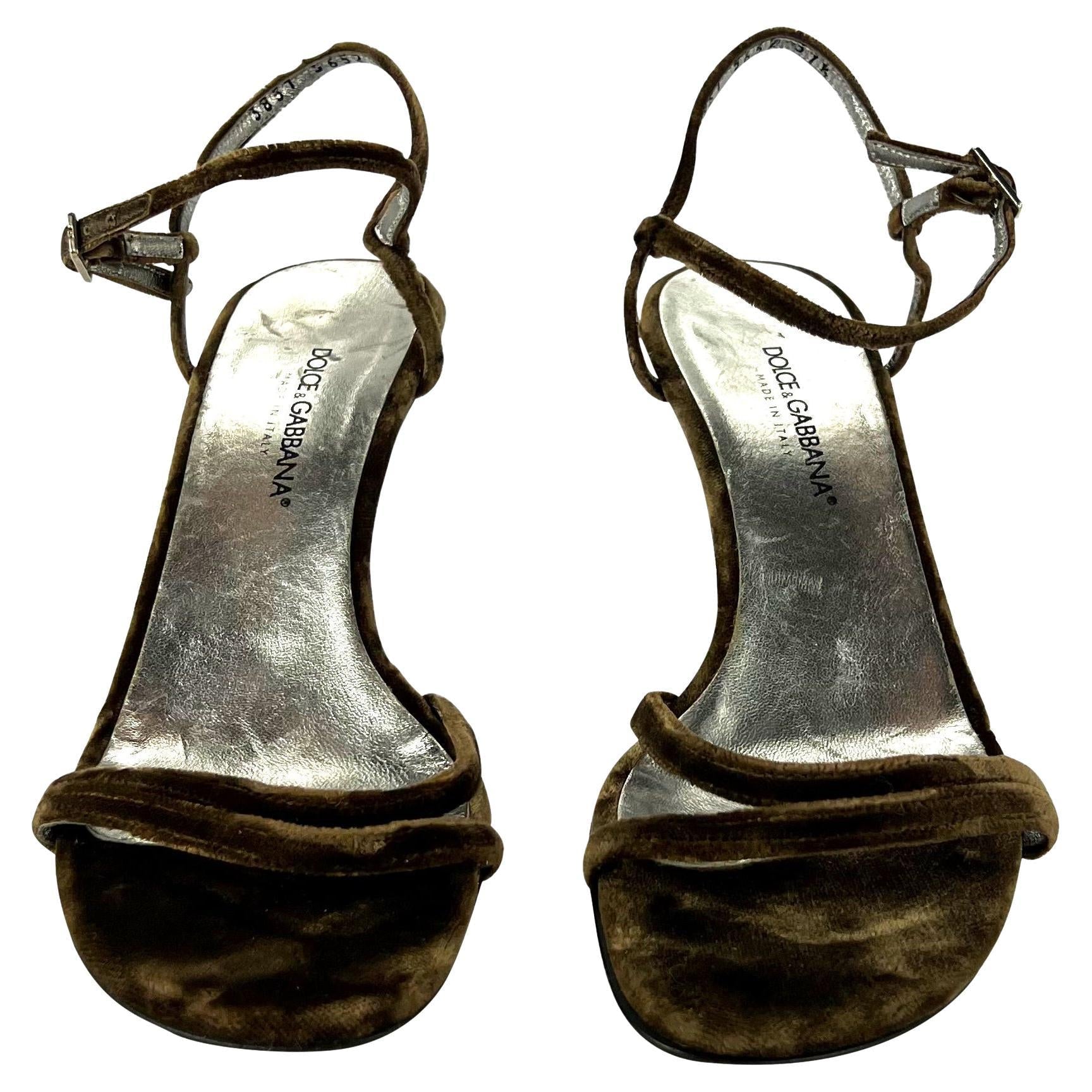 2000s Dolce and Gabbana Brown Velvet Strap Heel Size 37.5 Y2K - RealList
