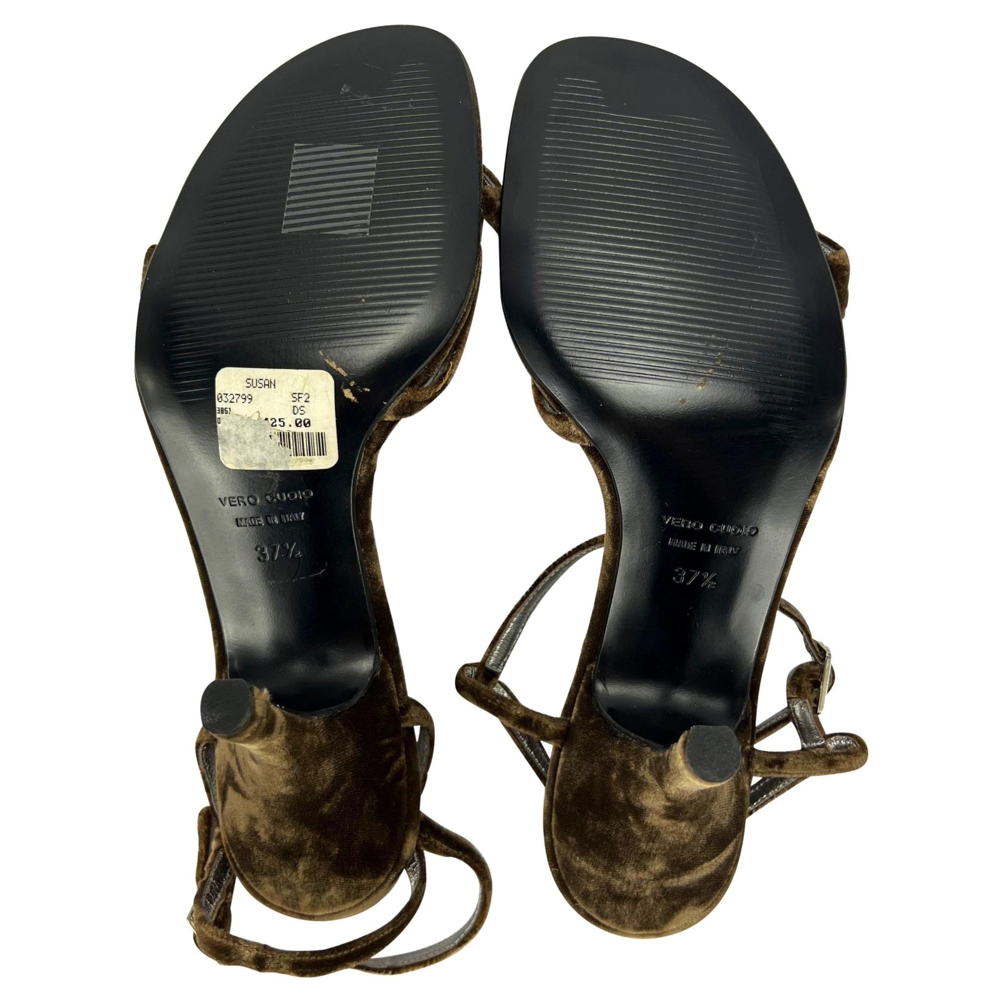 2000s Dolce and Gabbana Brown Velvet Strap Heel Size 37.5 Y2K - RealList