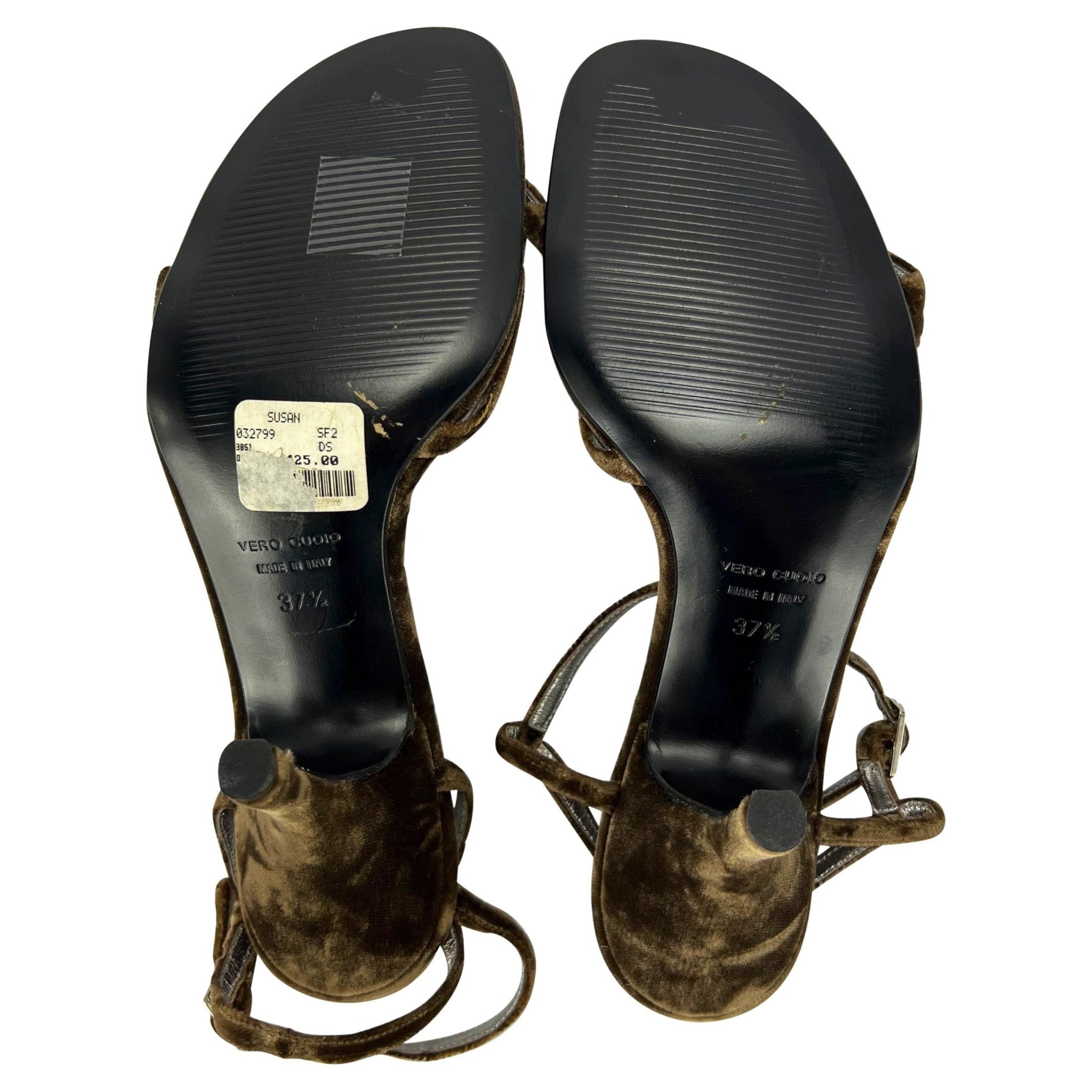 2000s Dolce and Gabbana Brown Velvet Strap Heel Size 37.5 Y2K - RealList