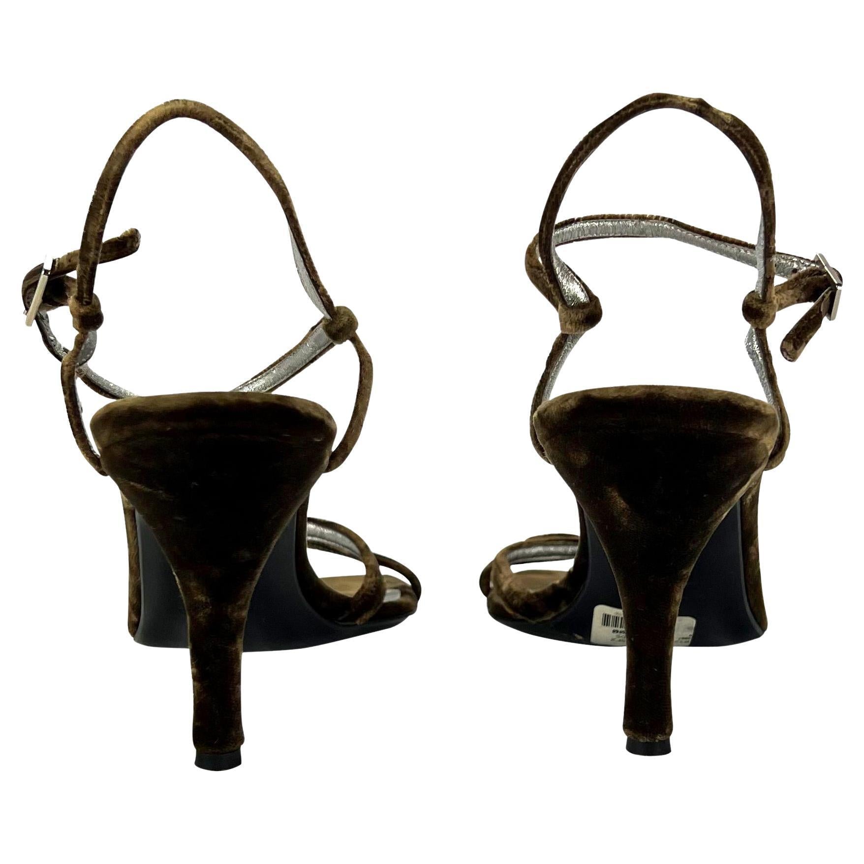 2000s Dolce and Gabbana Brown Velvet Strap Heel Size 37.5 Y2K - RealList