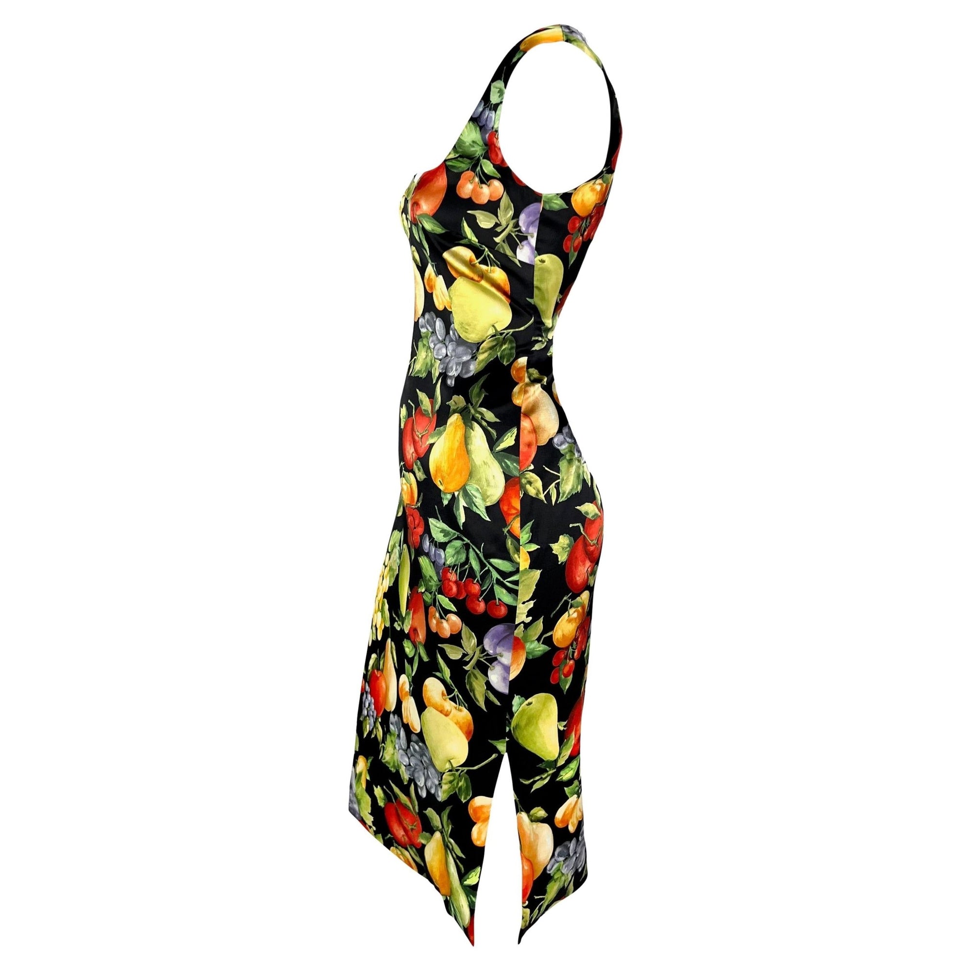 2000s Dolce & Gabbana Black Bodycon Sleeveless Fruit Print Pin - up Dress - RealList