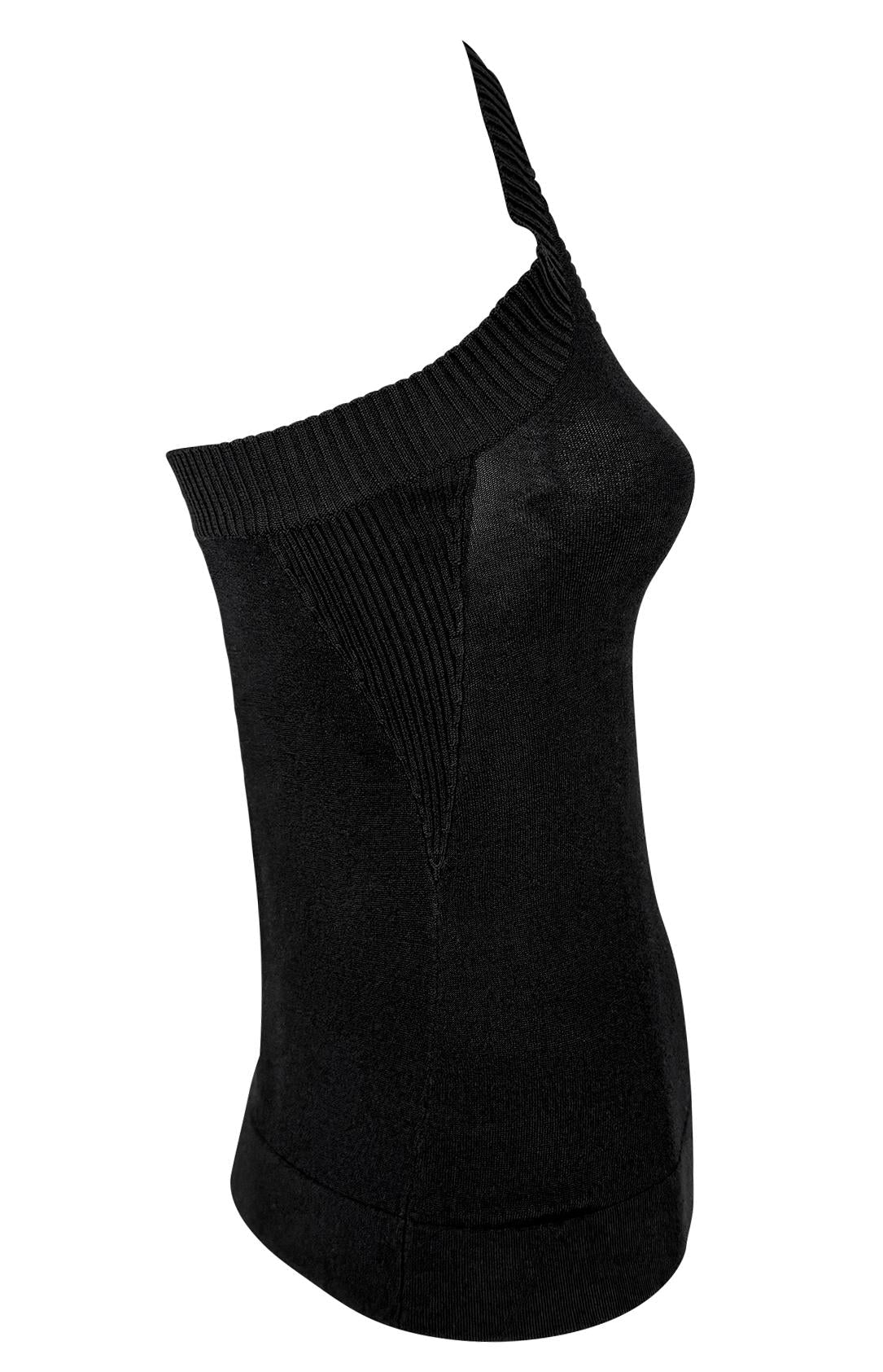 2000s Dolce & Gabbana Black Bodycon Stretch Backless Halter Tank Top - RealList