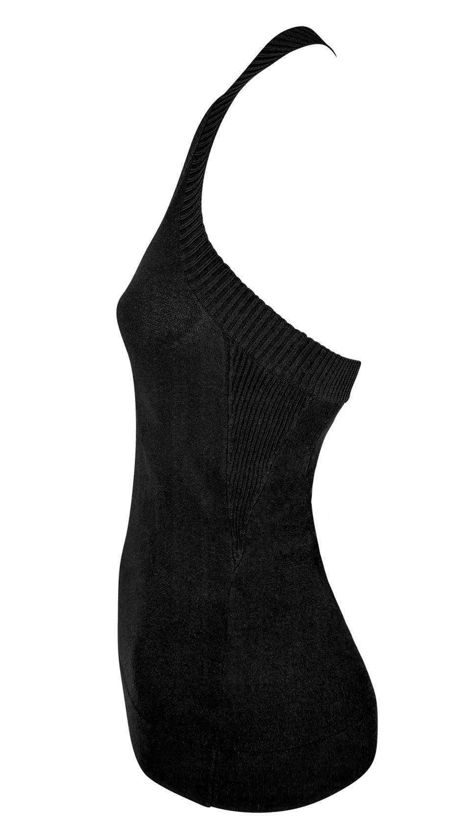 2000s Dolce & Gabbana Black Bodycon Stretch Backless Halter Tank Top - RealList