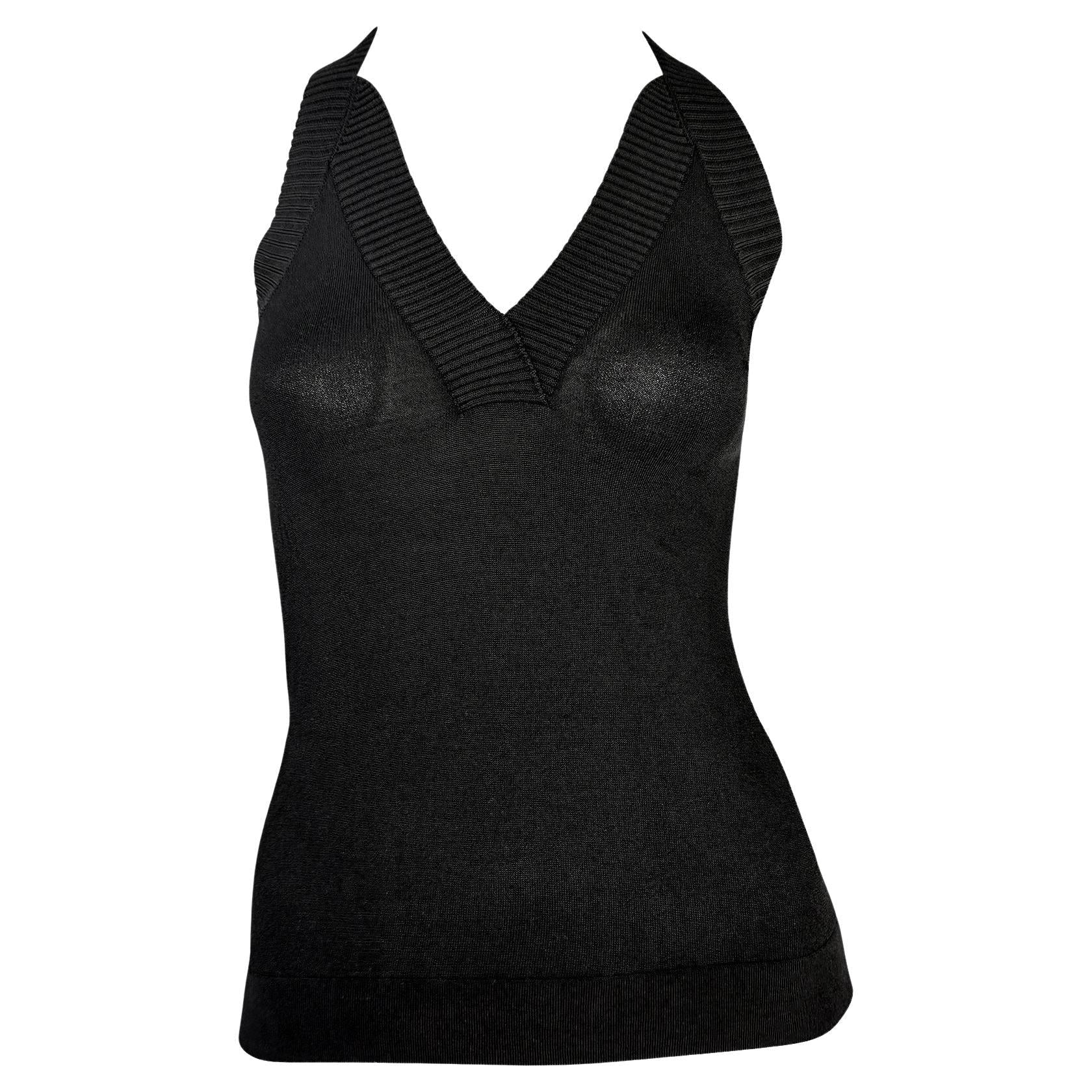 2000s Dolce & Gabbana Black Bodycon Stretch Backless Halter Tank Top - RealList