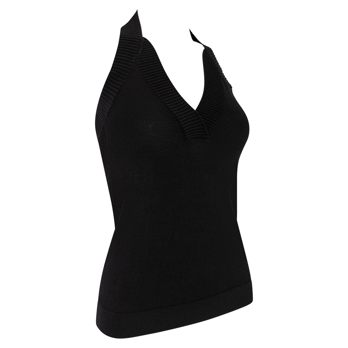 2000s Dolce & Gabbana Black Bodycon Stretch Backless Halter Tank Top - RealList