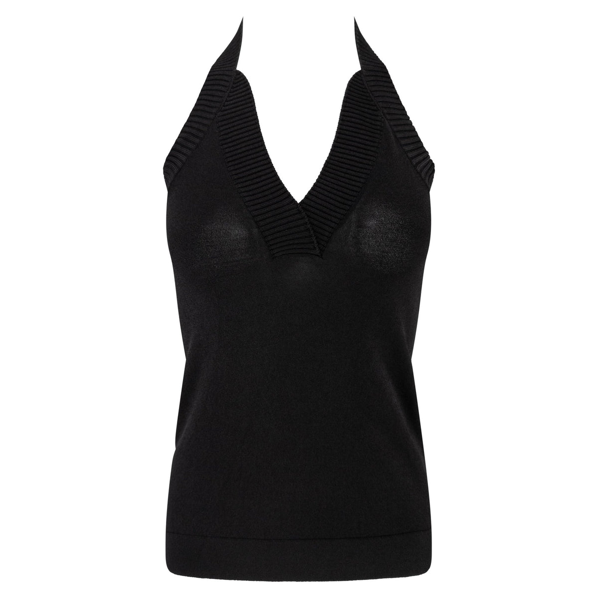 2000s Dolce & Gabbana Black Bodycon Stretch Backless Halter Tank Top - RealList