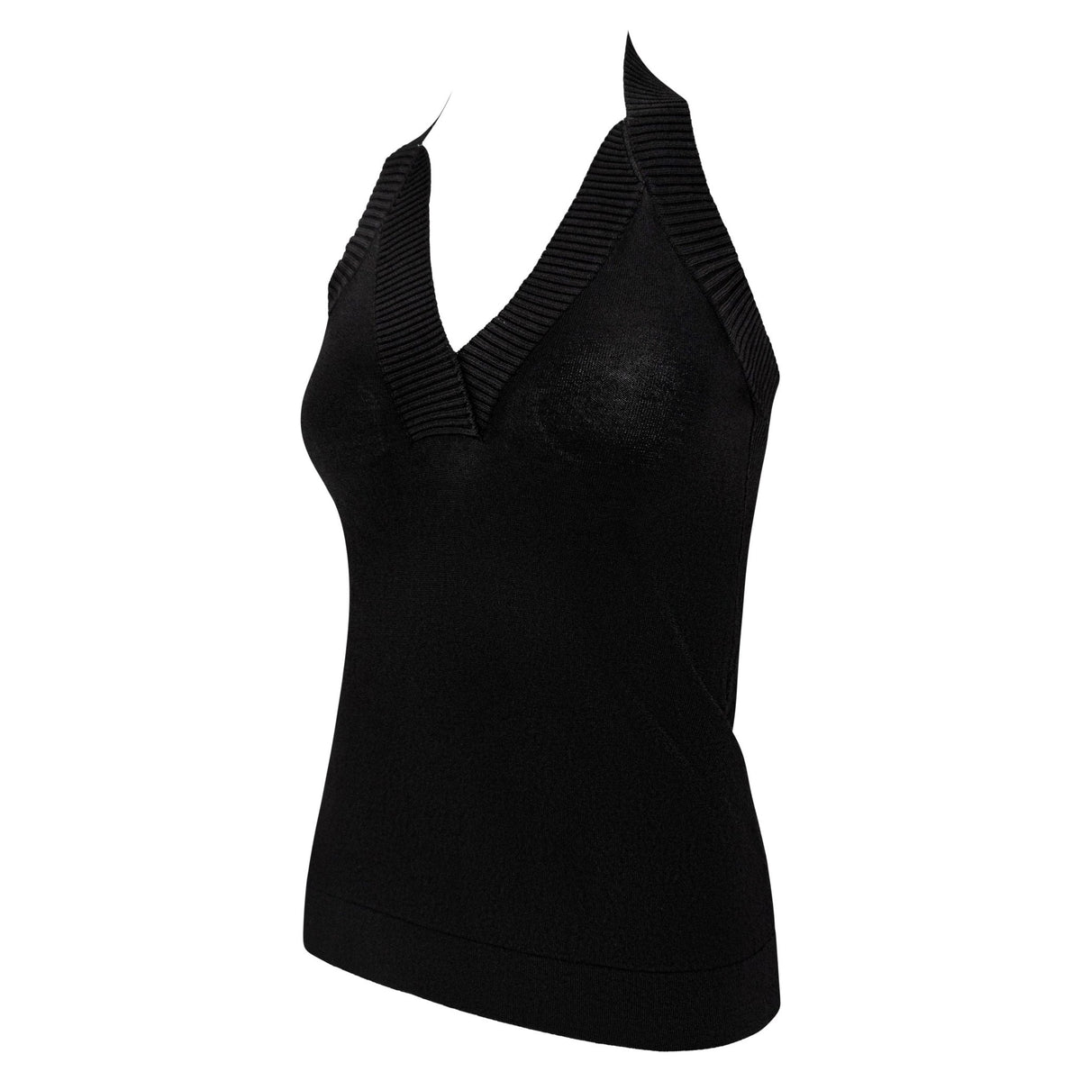2000s Dolce & Gabbana Black Bodycon Stretch Backless Halter Tank Top - RealList