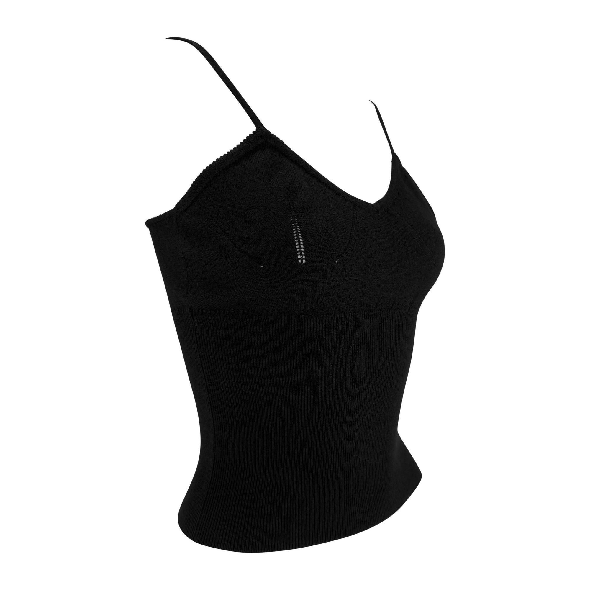 2000s Dolce & Gabbana Bodycon Perforated Cinched Knit Black Tank Top - RealList