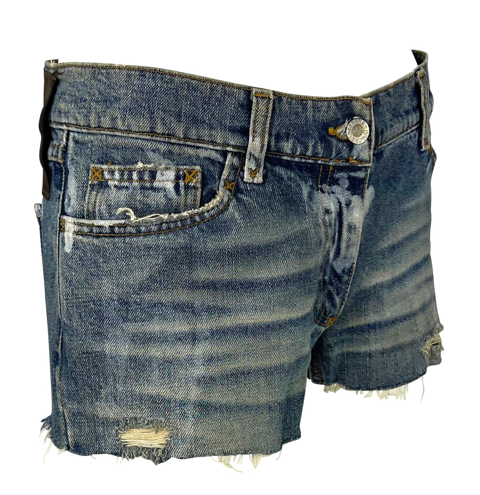 2000s Dolce & Gabbana Distressed Painted Denim Horseshoe Cutoff Short Shorts - RealList
