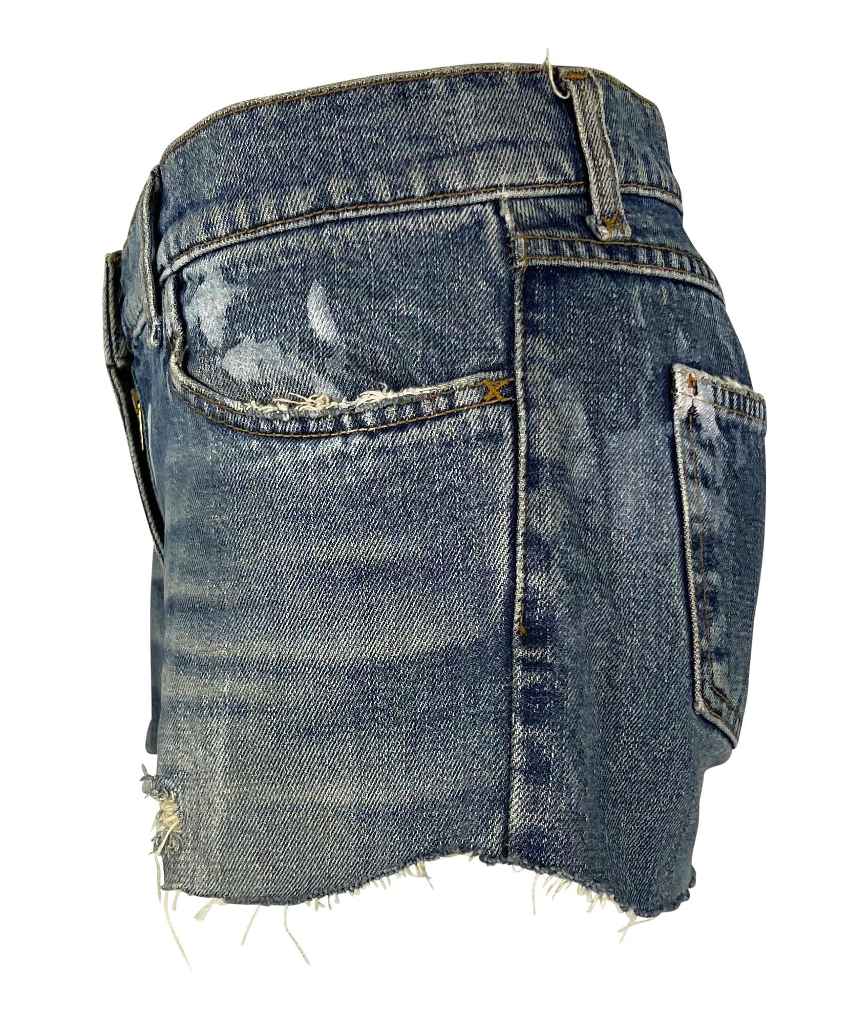 2000s Dolce & Gabbana Distressed Painted Denim Horseshoe Cutoff Short Shorts - RealList
