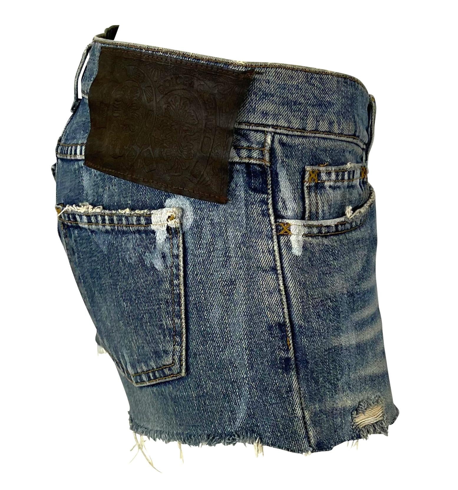 2000s Dolce & Gabbana Distressed Painted Denim Horseshoe Cutoff Short Shorts - RealList