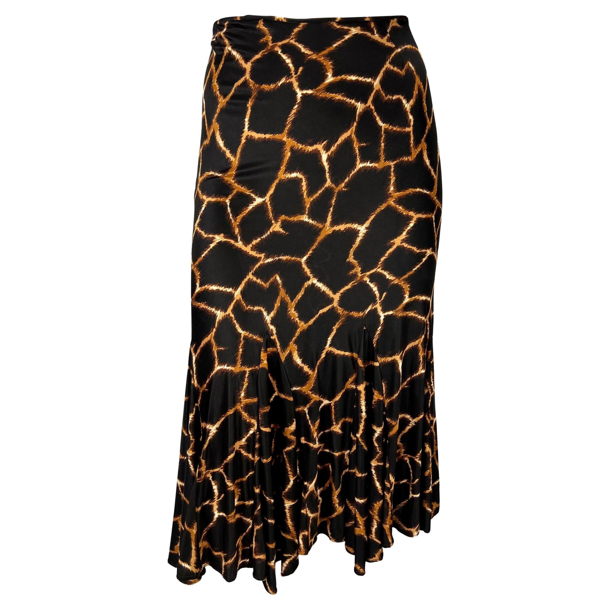 2000s Dolce & Gabbana Giraffe Print Brown Viscose Flare Skirt - RealList