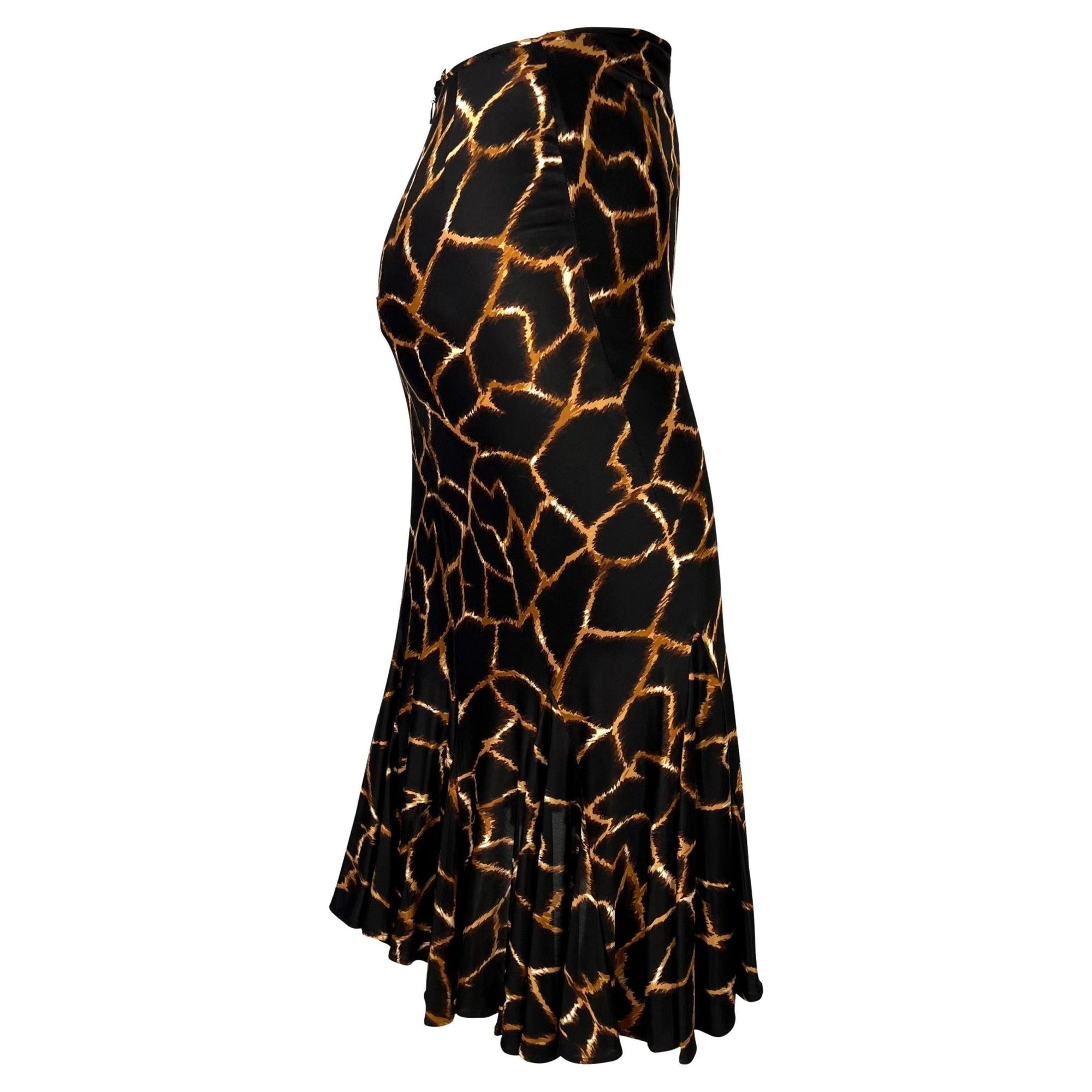 2000s Dolce & Gabbana Giraffe Print Brown Viscose Flare Skirt - RealList