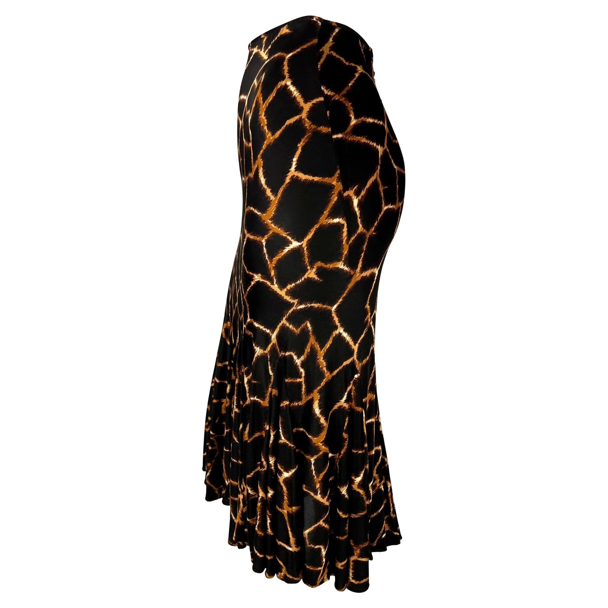 2000s Dolce & Gabbana Giraffe Print Brown Viscose Flare Skirt - RealList