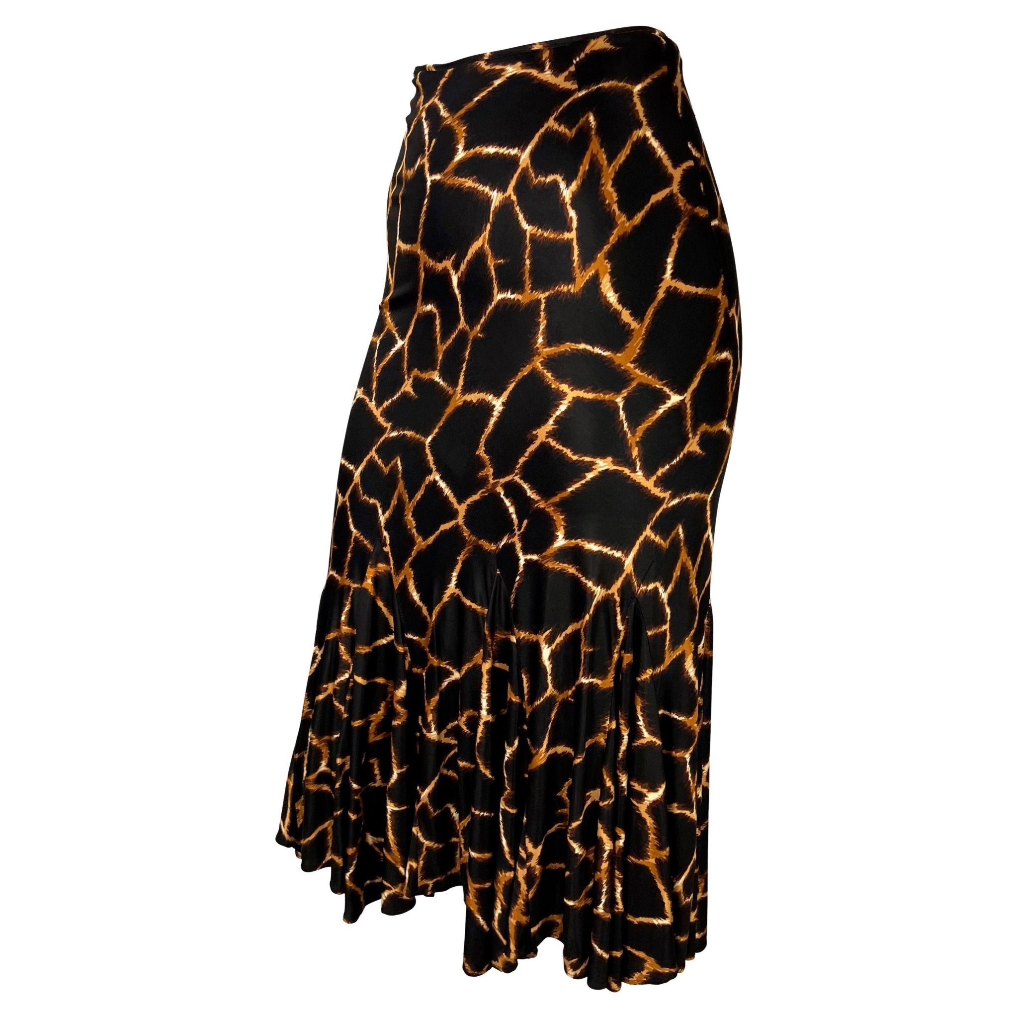 2000s Dolce & Gabbana Giraffe Print Brown Viscose Flare Skirt - RealList
