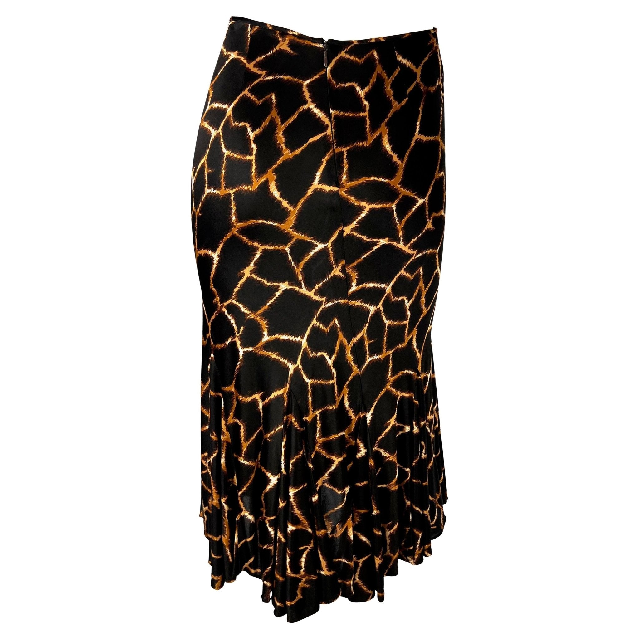 2000s Dolce & Gabbana Giraffe Print Brown Viscose Flare Skirt - RealList