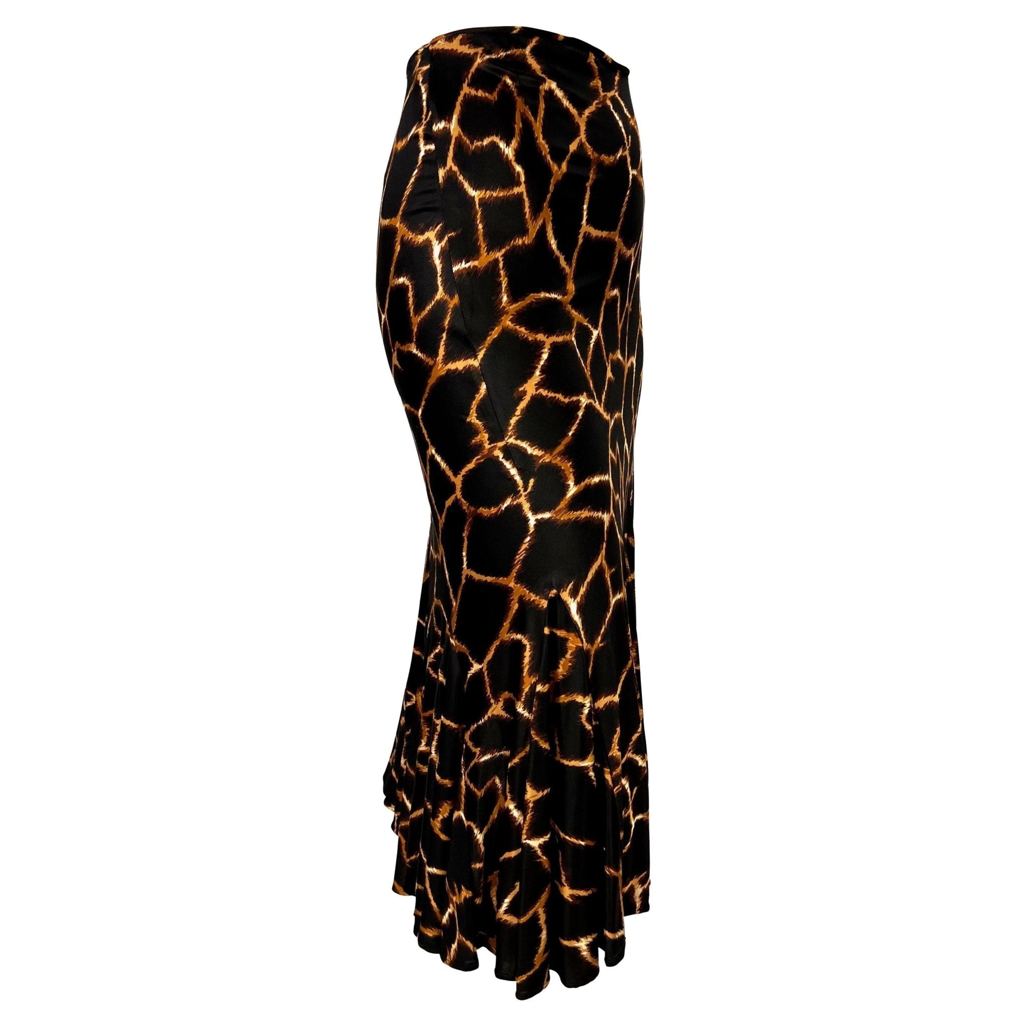 2000s Dolce & Gabbana Giraffe Print Brown Viscose Flare Skirt - RealList