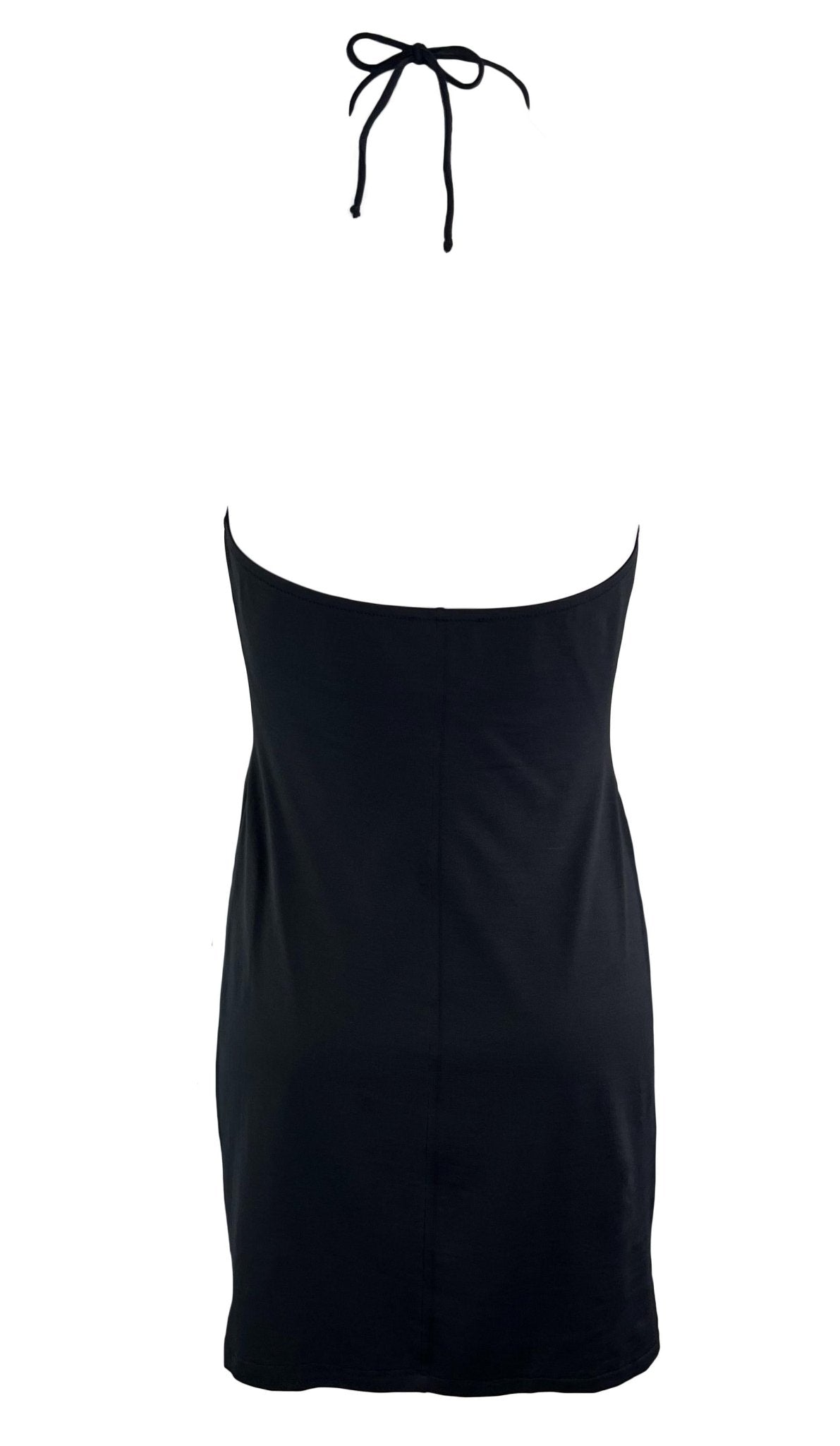 2000s Dolce & Gabbana Gold Logo Ring Halter Neck Bodycon Flare Beach Swim Dress - RealList