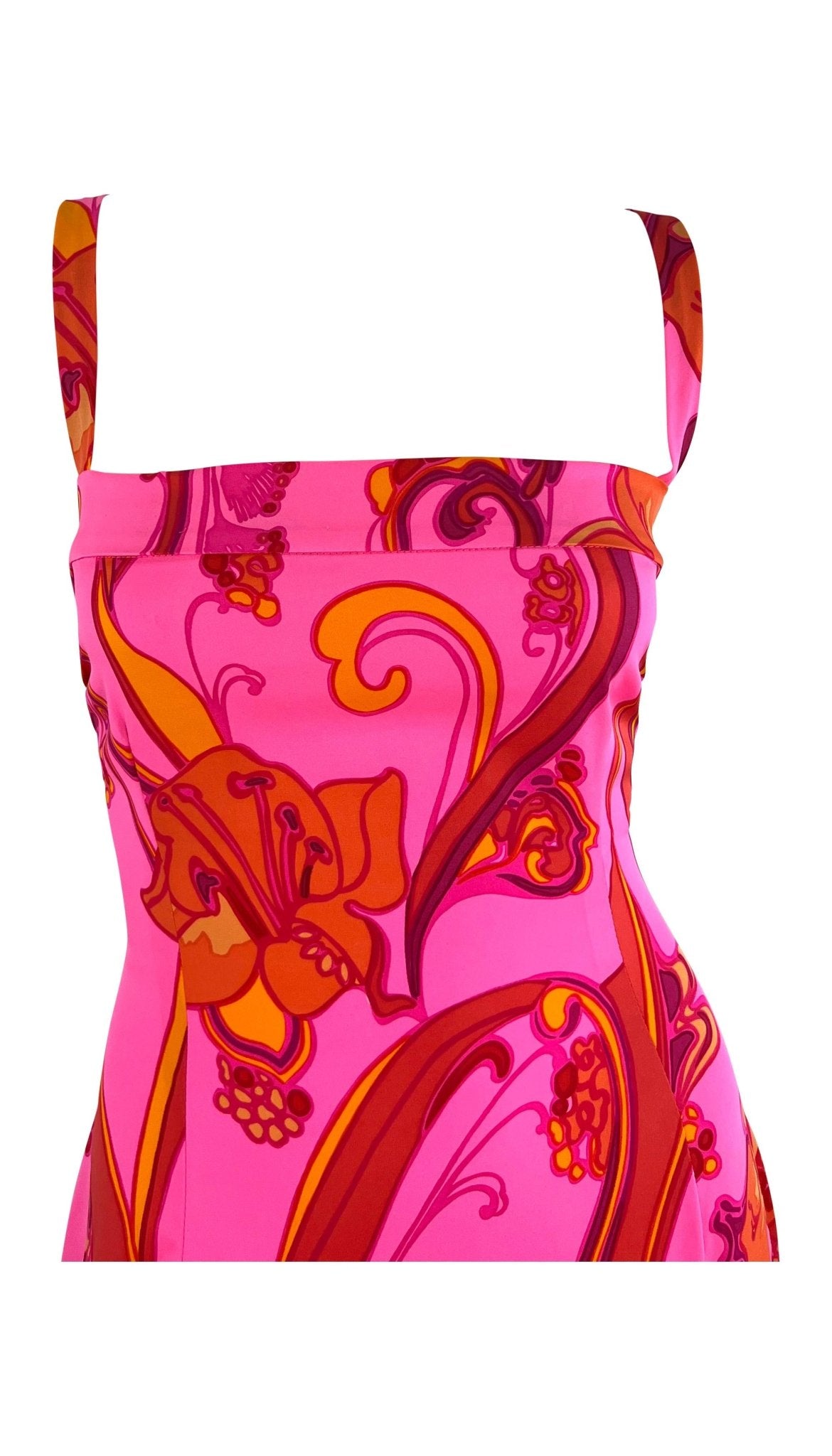 2000s Dolce & Gabbana Hot Pink Psychedelic Stretch Silk Floral Bodycon Dress - RealList
