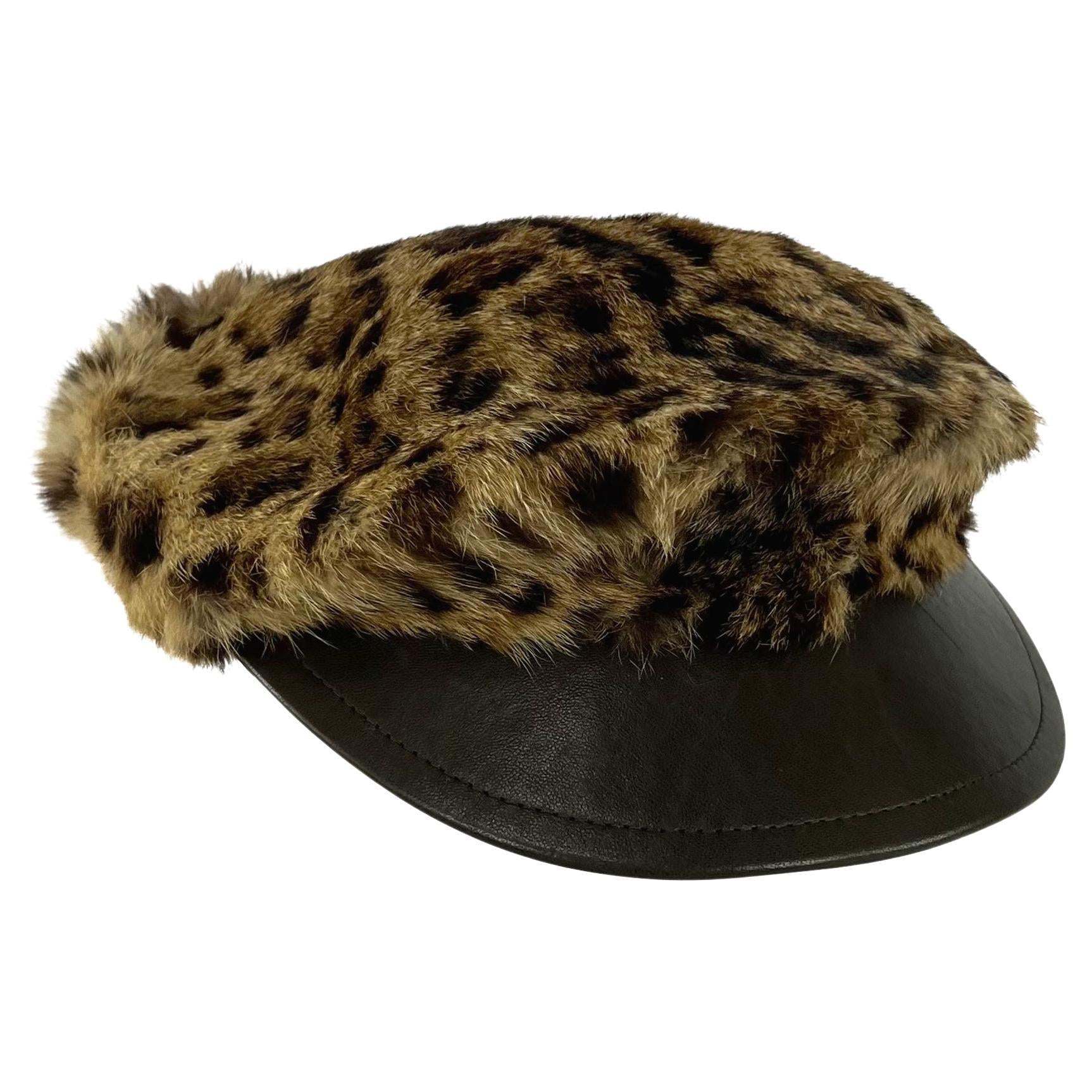 2000s Dolce & Gabbana Natural Fur Leather Brim Newsboy Hat - RealList