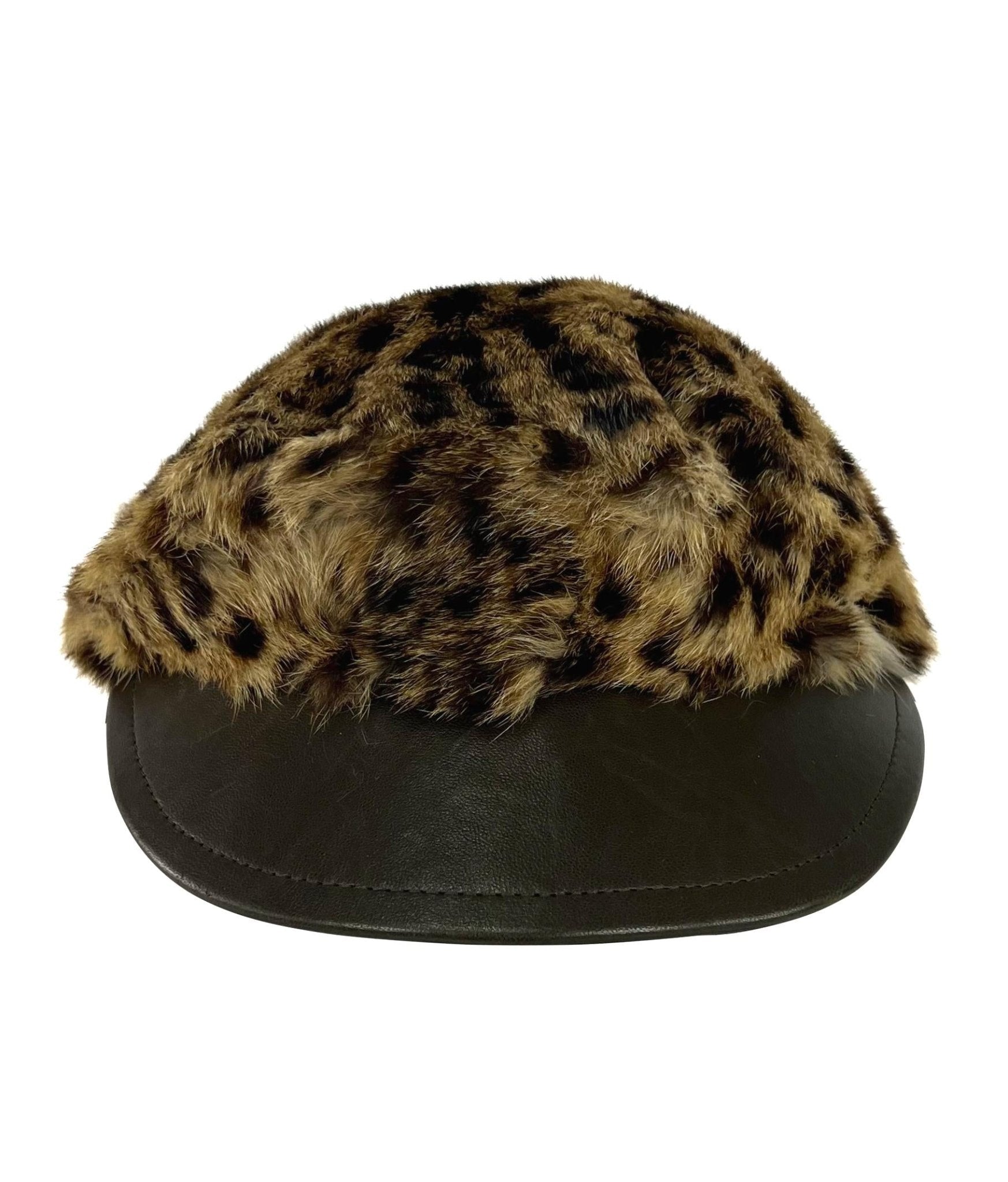 2000s Dolce & Gabbana Natural Fur Leather Brim Newsboy Hat - RealList
