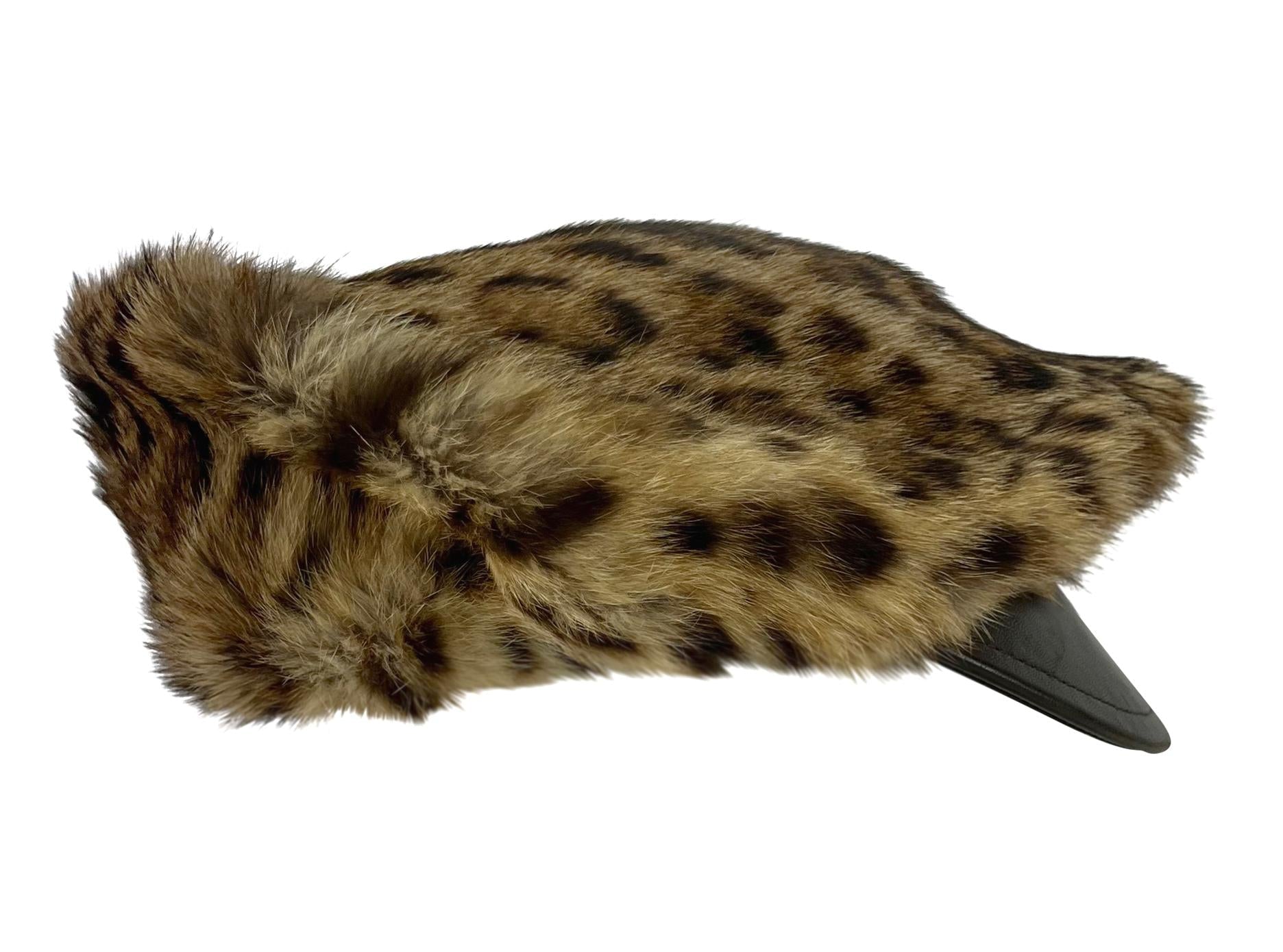 2000s Dolce & Gabbana Natural Fur Leather Brim Newsboy Hat - RealList