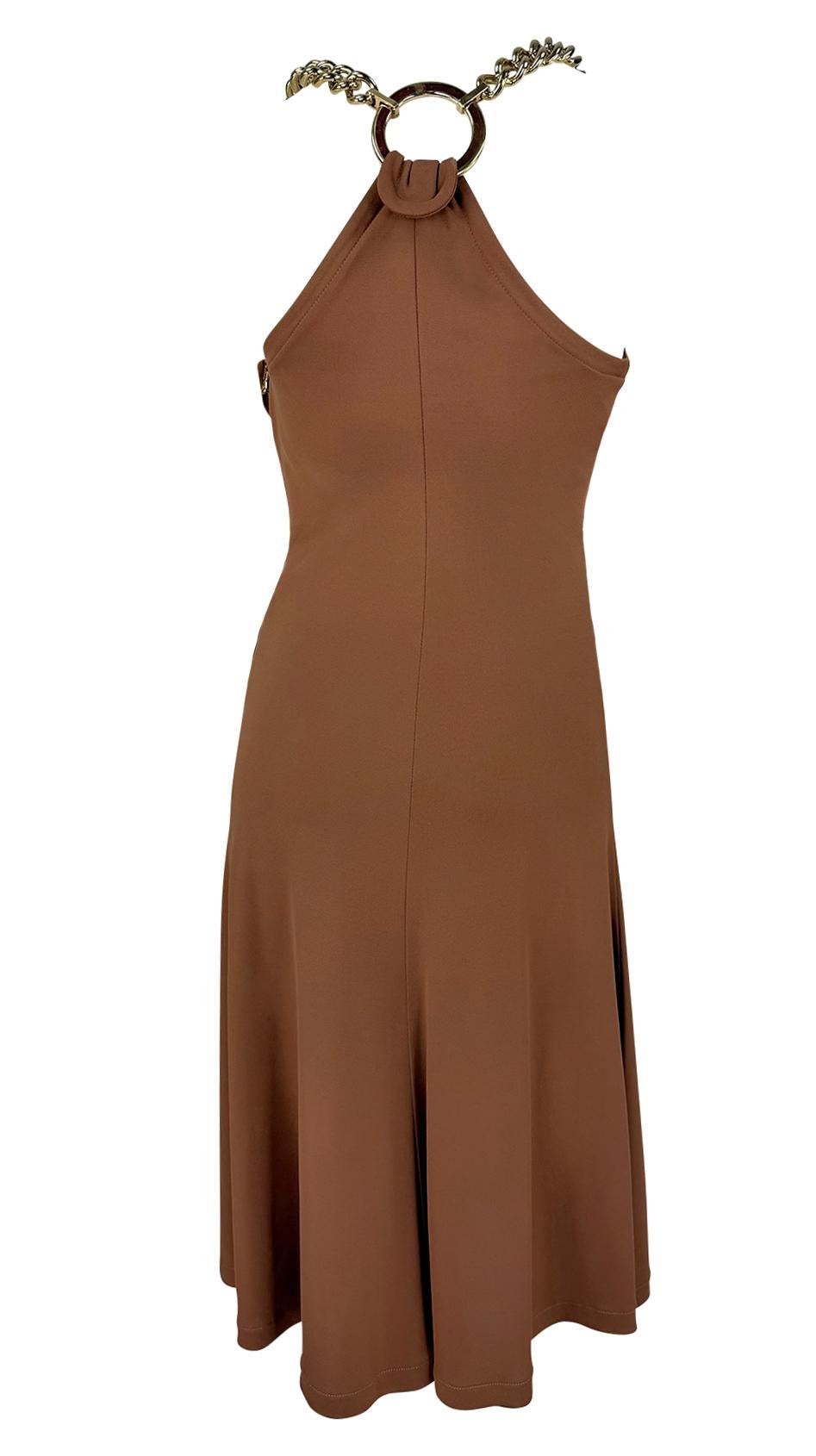 2000s Dolce & Gabbana Oversized Gold Chain Brown Stretch Dress - RealList